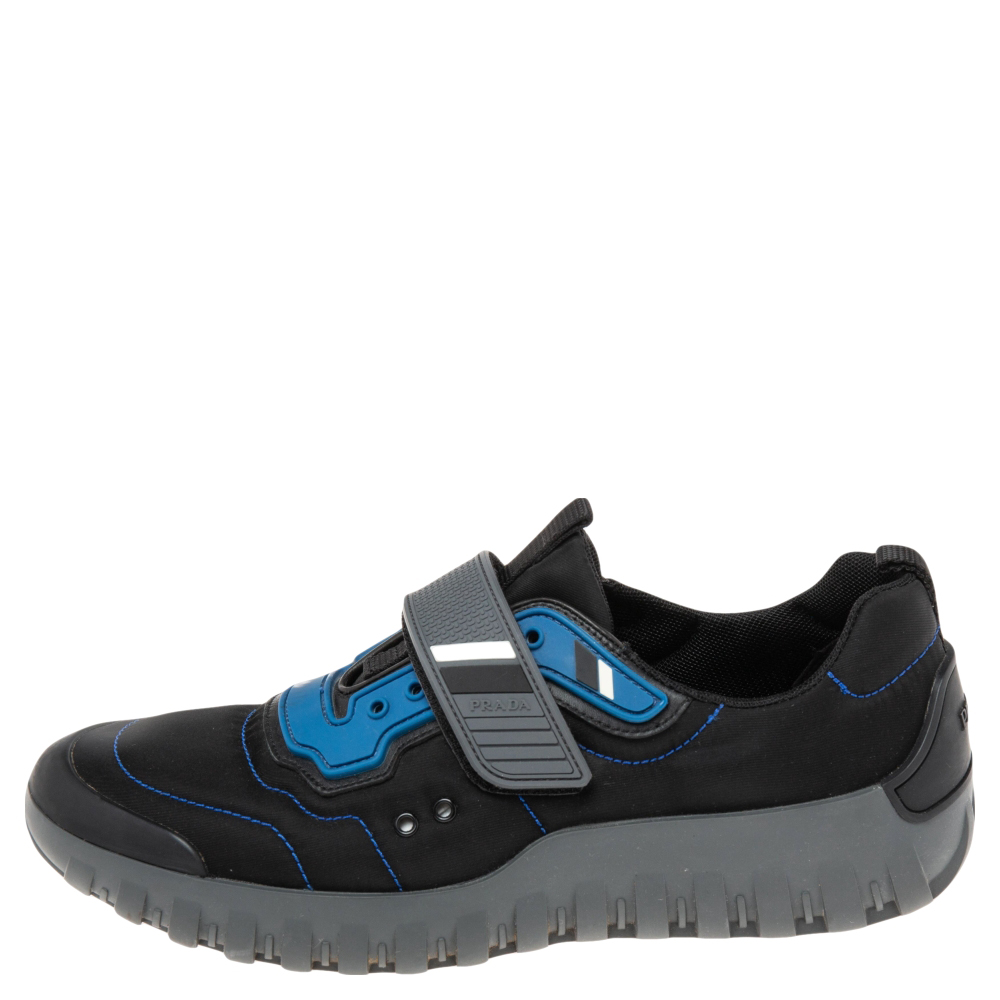 

Prada Black/Blue Nylon And Rubber Velcro Strap Low Top Sneakers Size