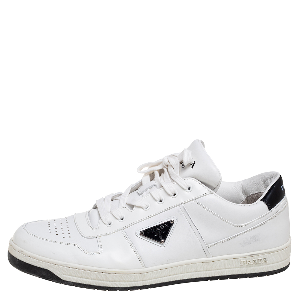 

Prada White Leather Downtown Low-Top Sneakers Size