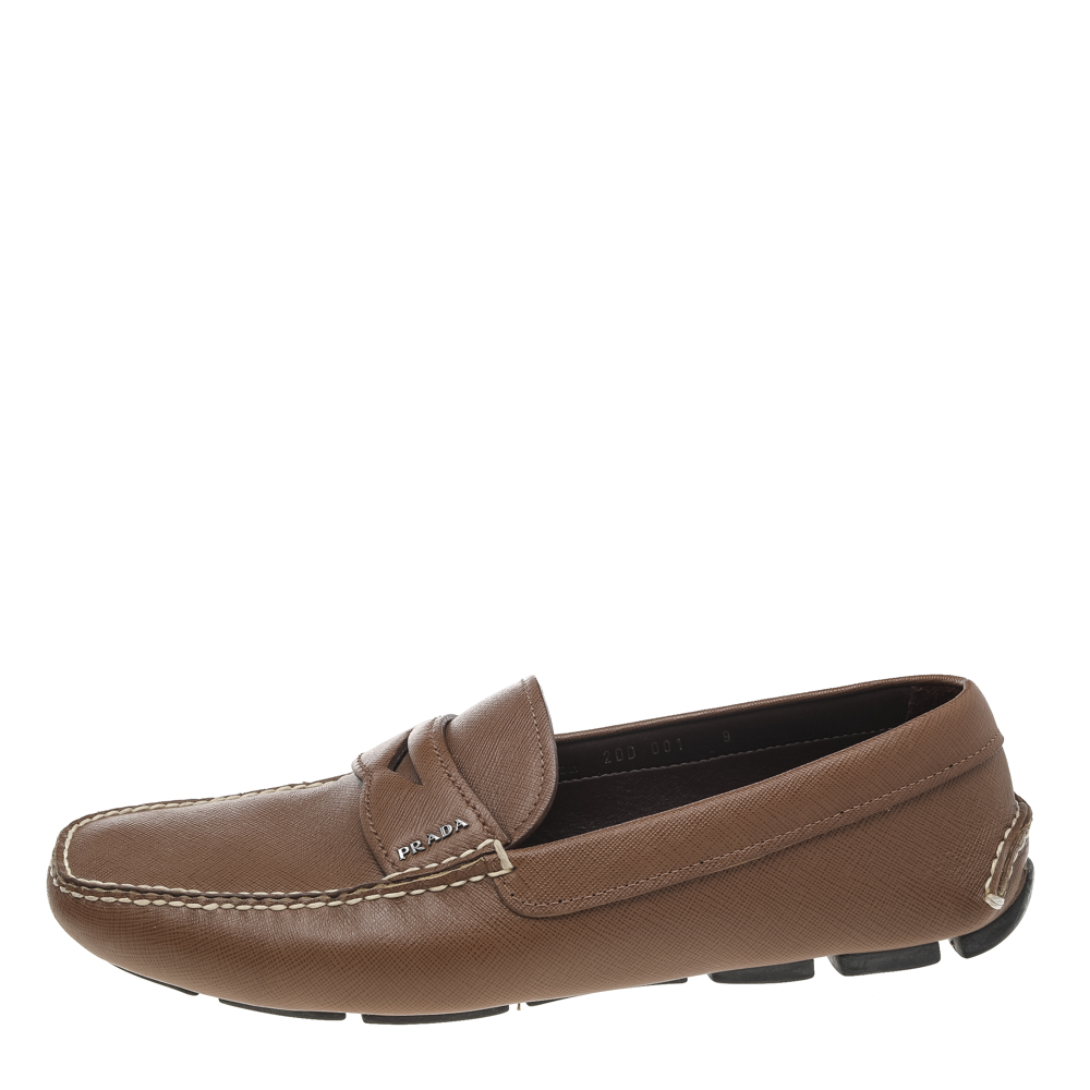 

Prada Brown Leather Slip On Driving Loafers Size