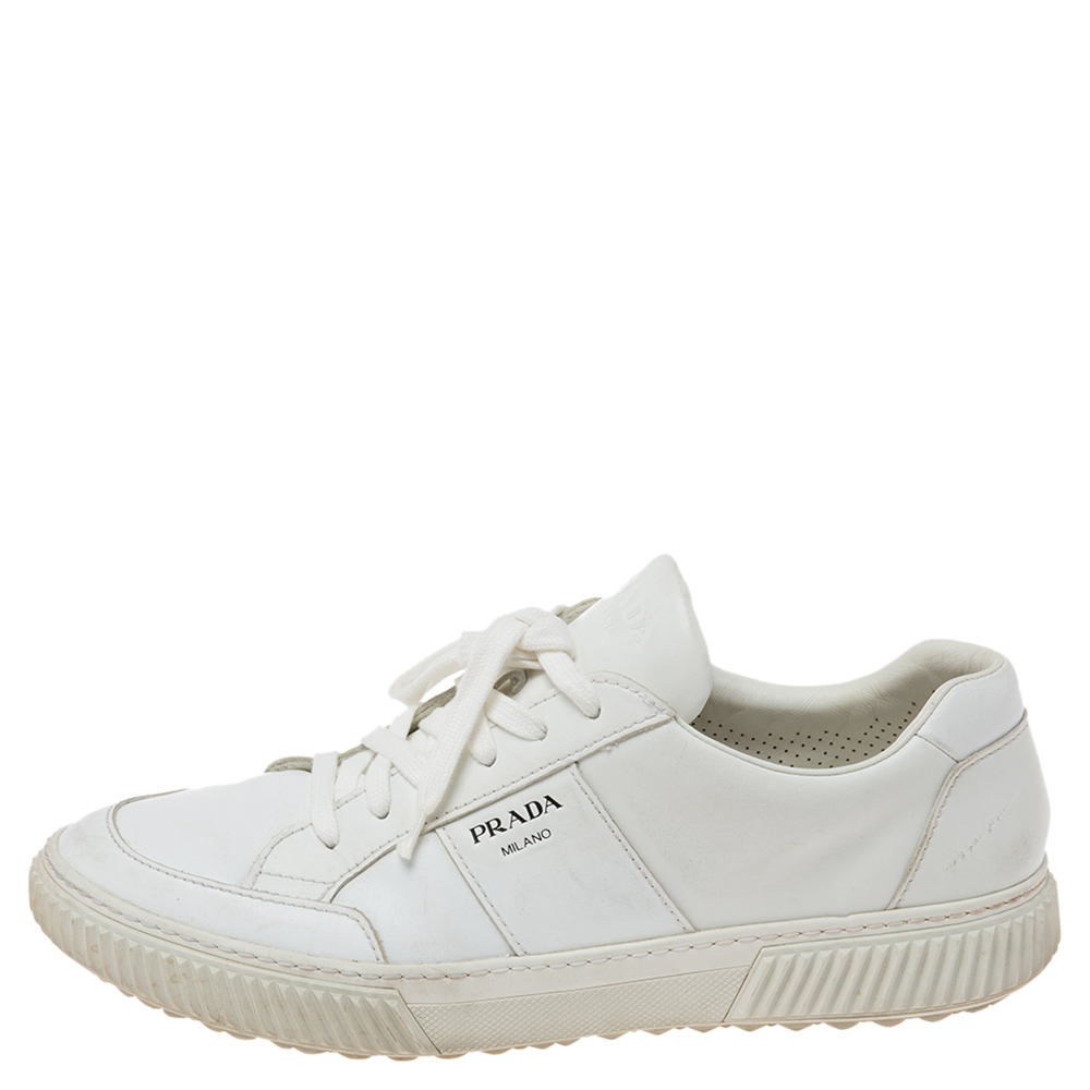 

Prada White Leather Low-Top Sneakers Size