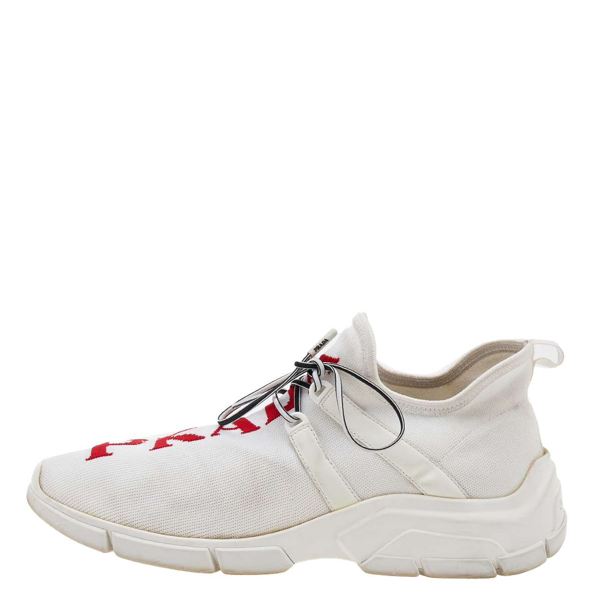 

Prada White Knit Fabric Logo Low Top Sneakers Size