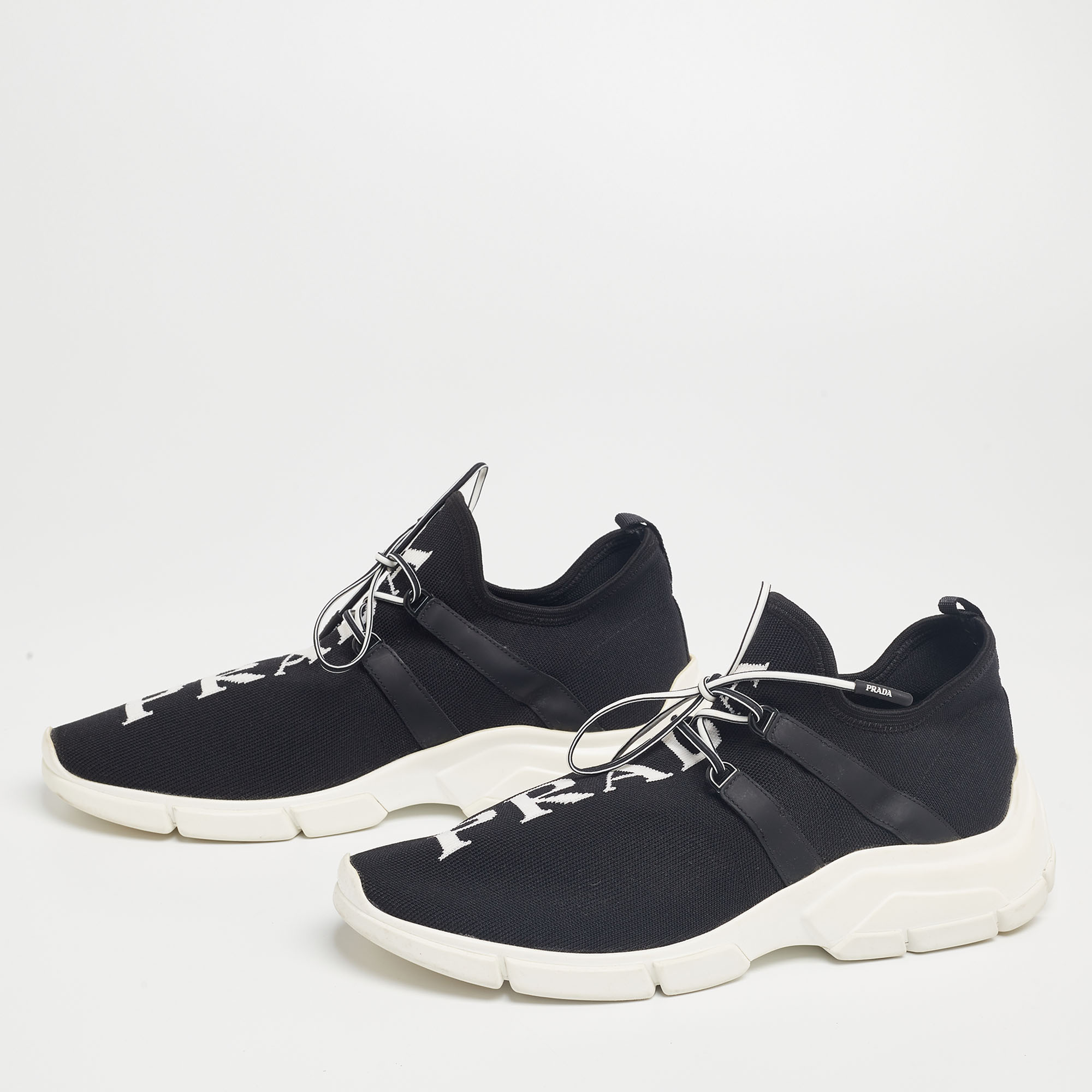 

Prada Black Logo Knit Fabric Low-Top Sneakers Size