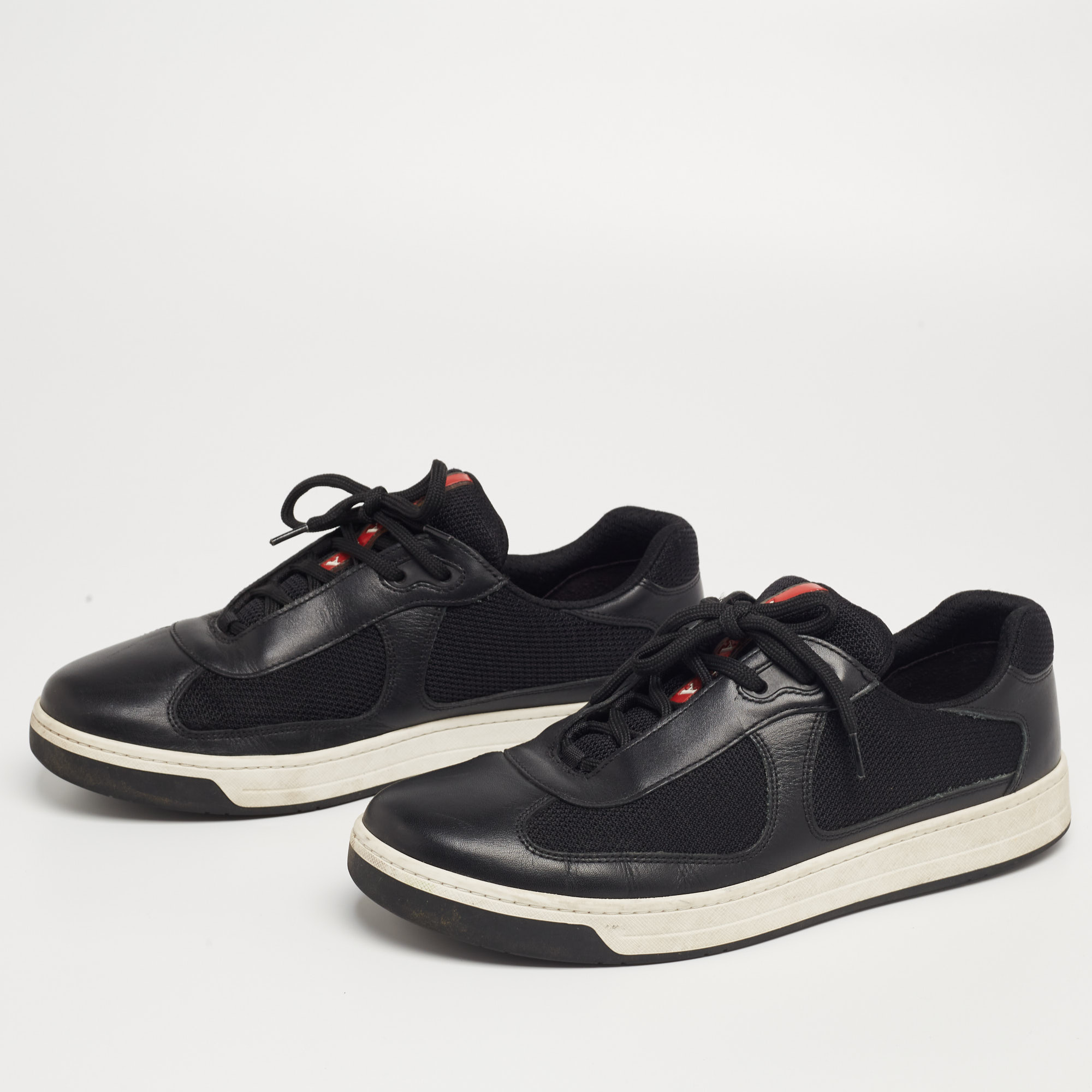 

Prada Black Leather And Fabric Low Top Sneakers Size