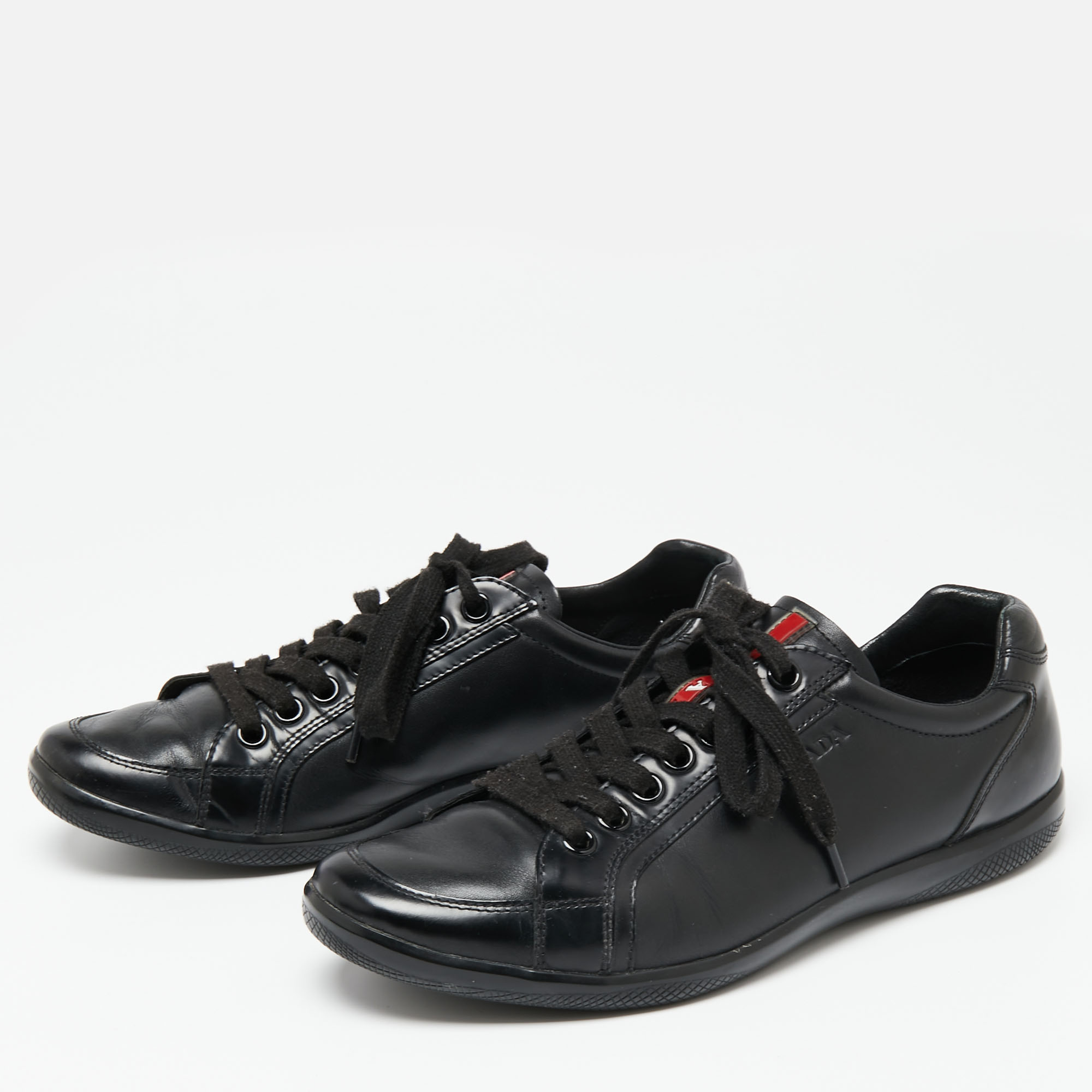 

Prada Black Leather Offshore Lace Up Sneakers Size