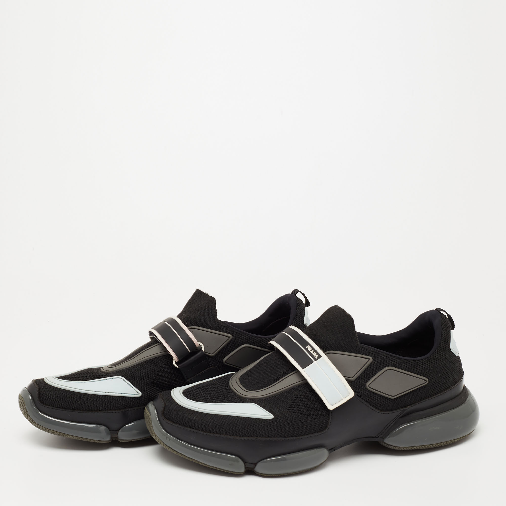 

Prada Black Knit Fabric And Leather Cloudbust Sneakers Size