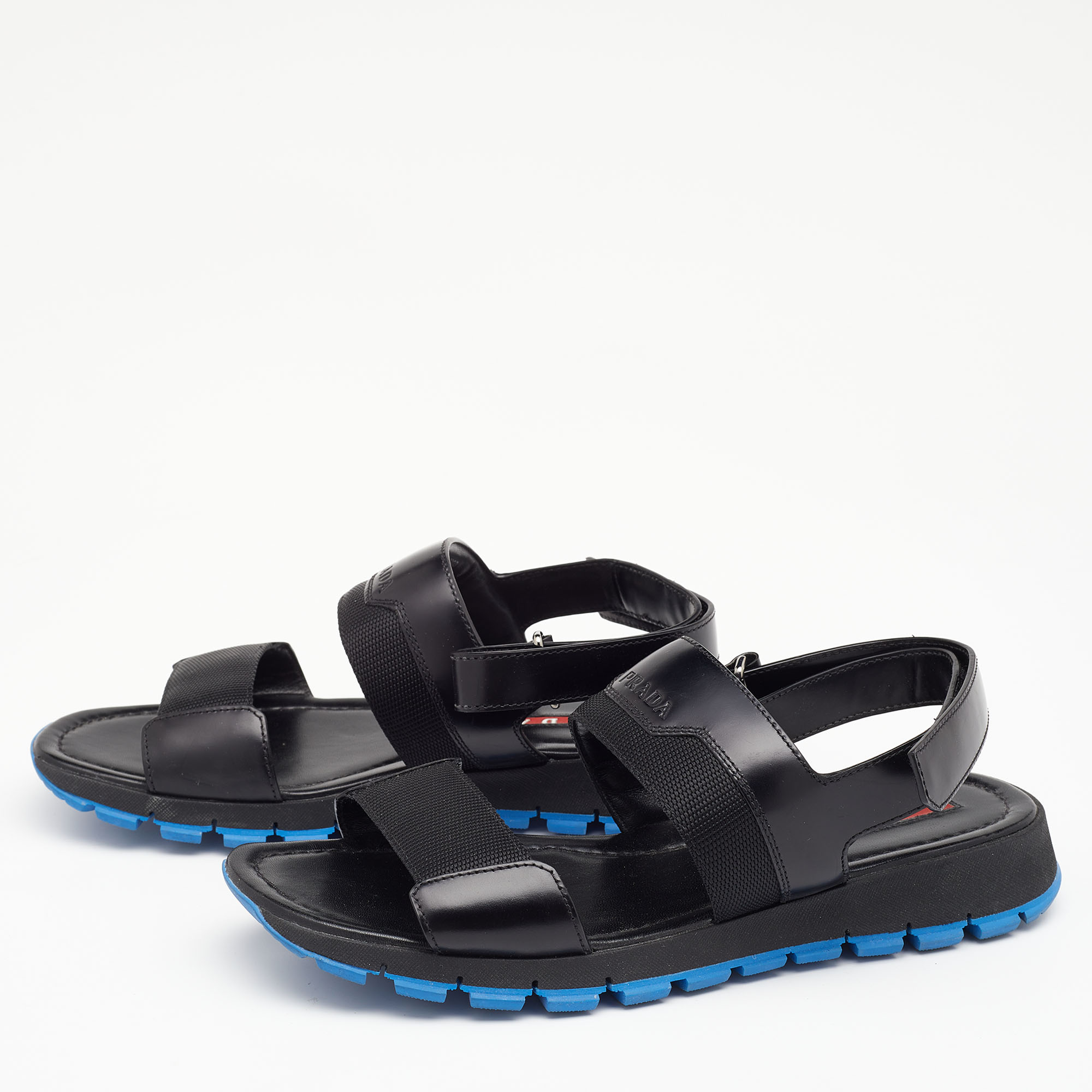 

Prada Sport Black Leather And Fabric Flat Sandals Size