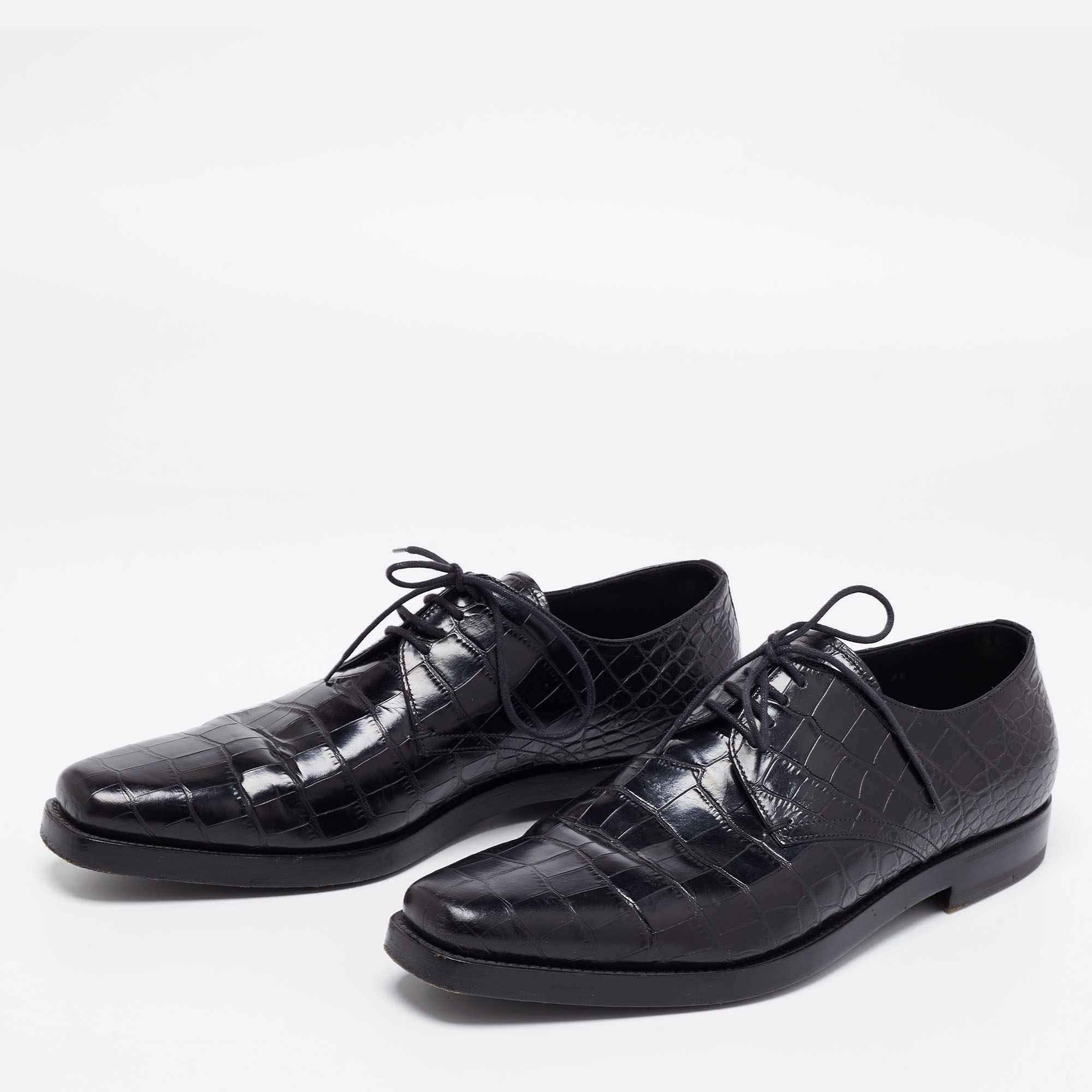 

Prada Black Croc Embossed Leather Derby Size