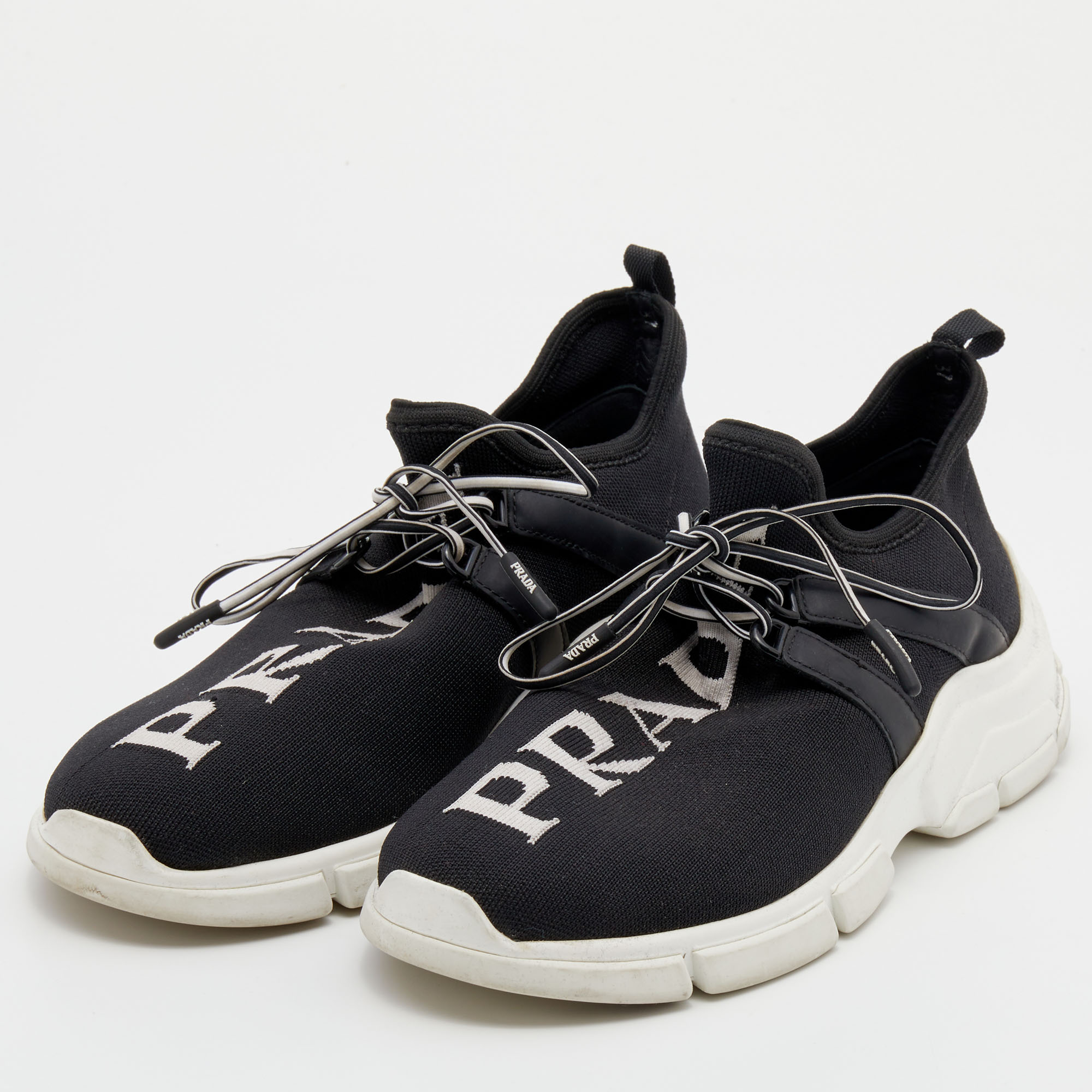 

Prada Black/White XY Logo Knit Fabric Sock Sneakers Size
