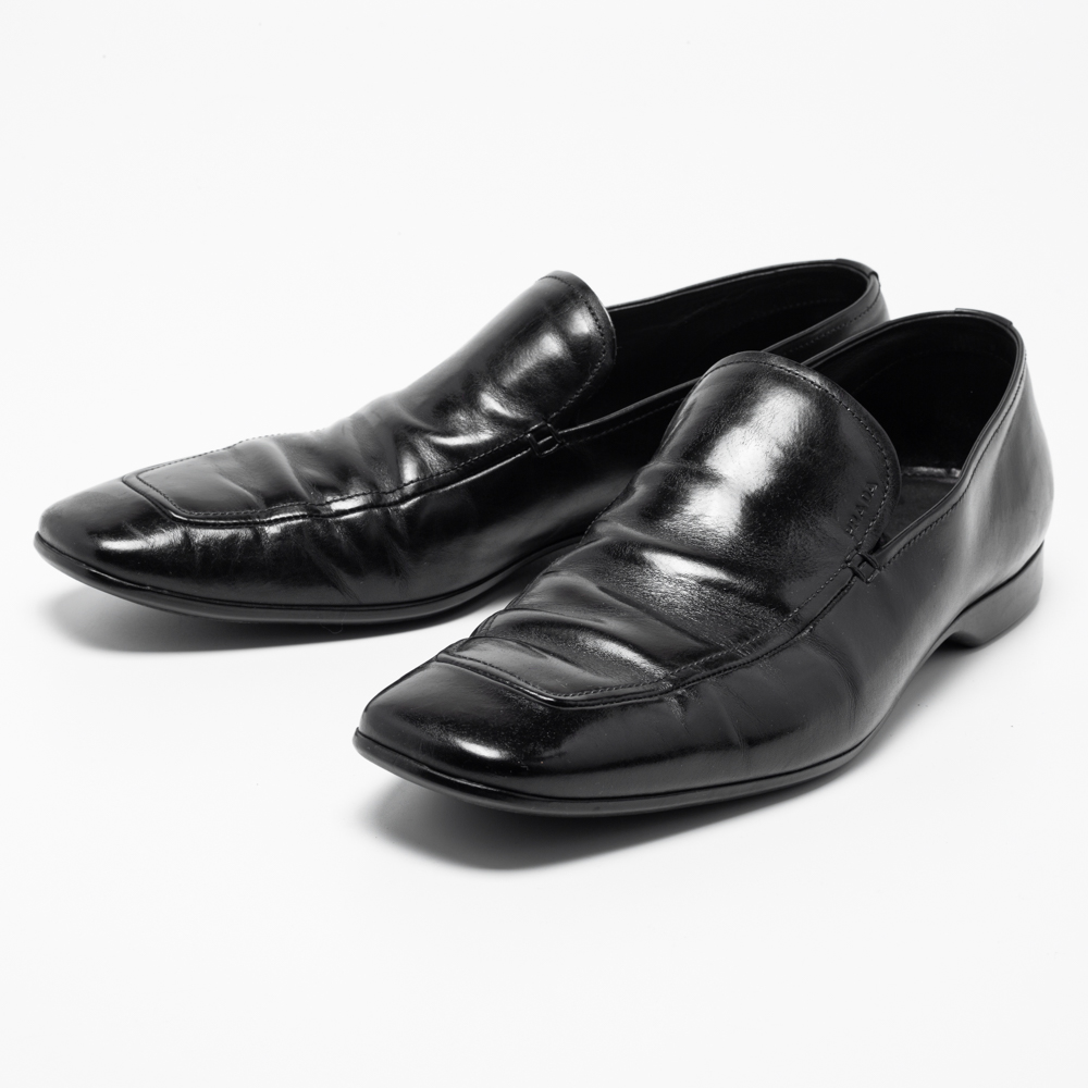 

Prada Black Leather Slip On Loafers Size