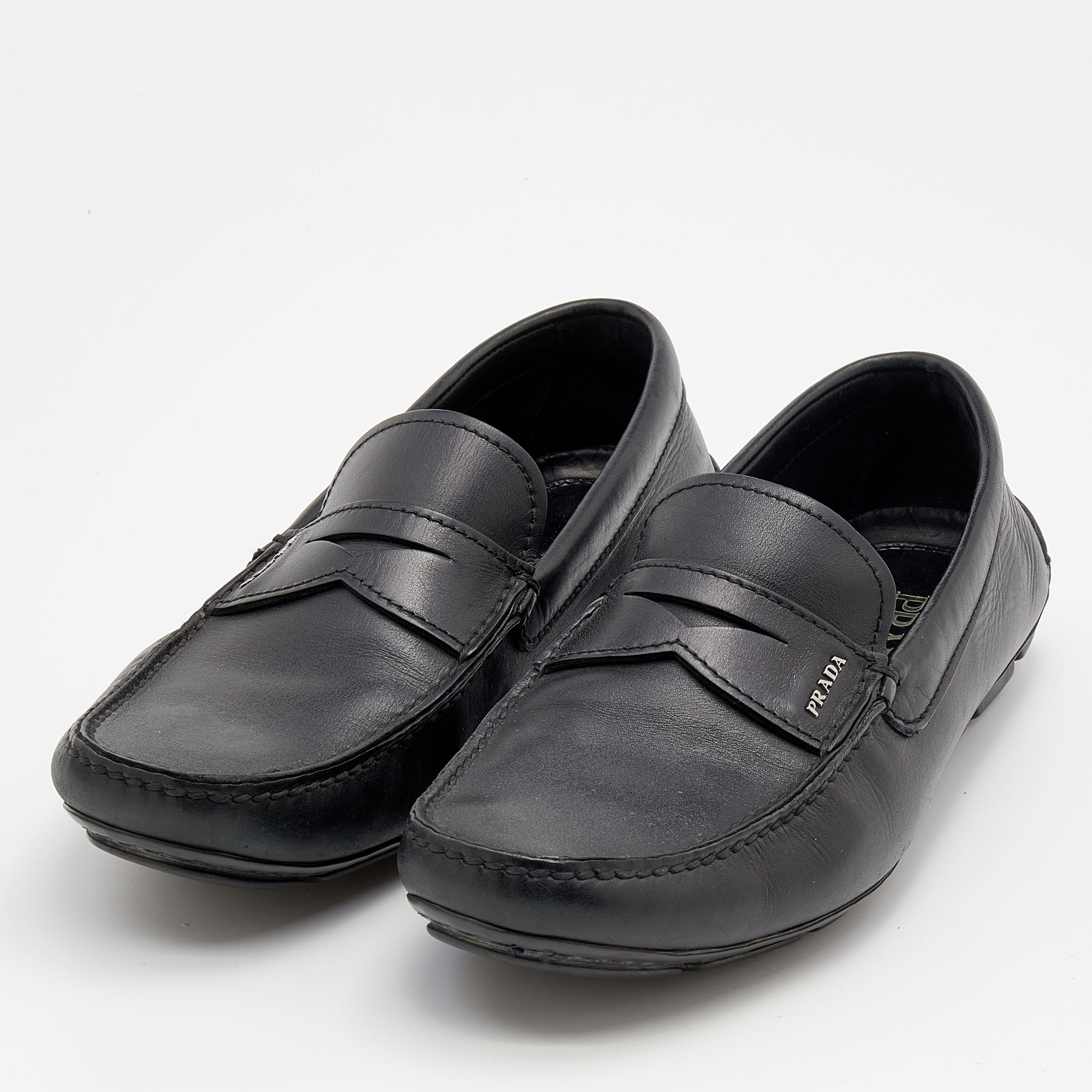 Prada Black Leather Slip On Loafers Size