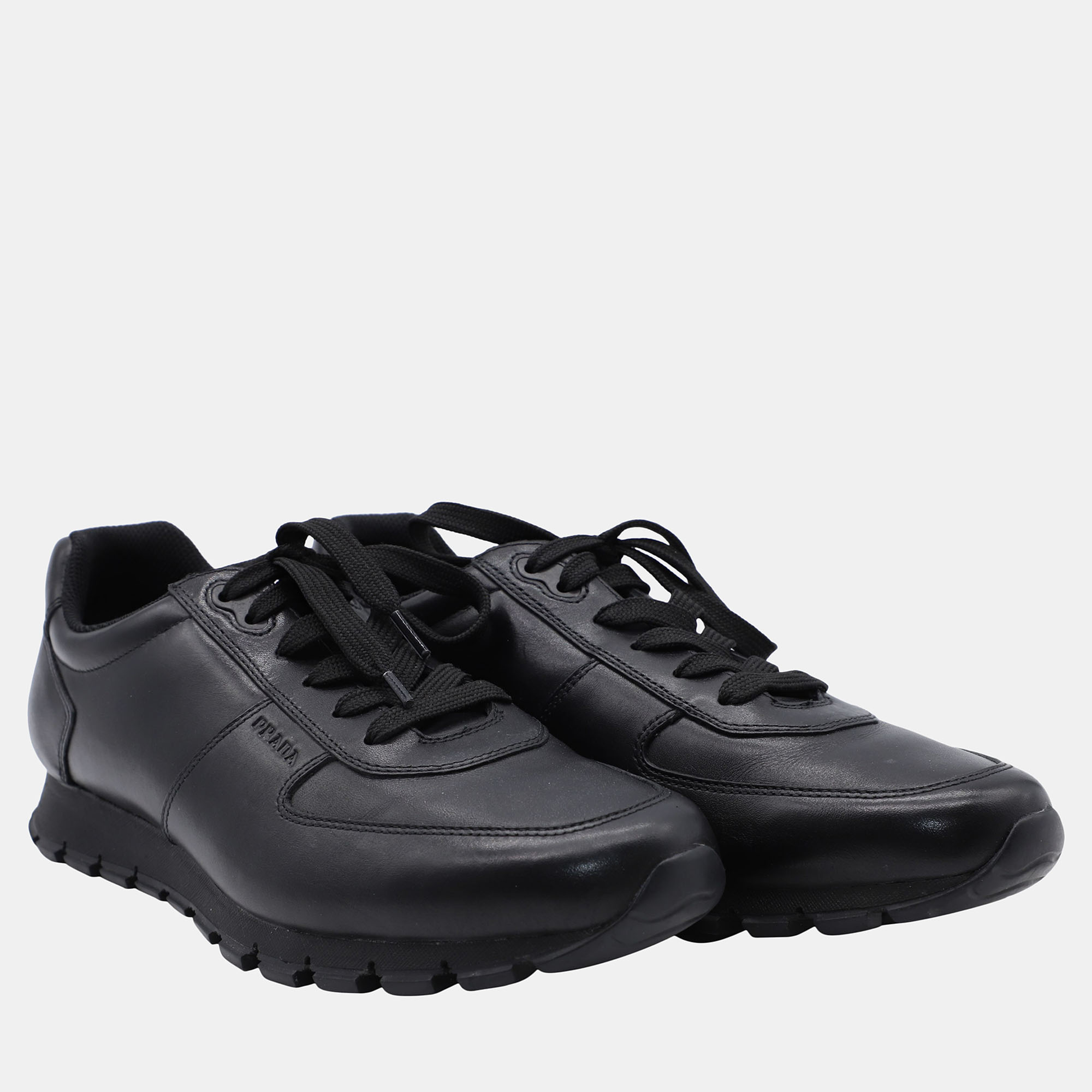

Prada Black Leather Prax 01 Laced Sneakers Size US 9.5 EU