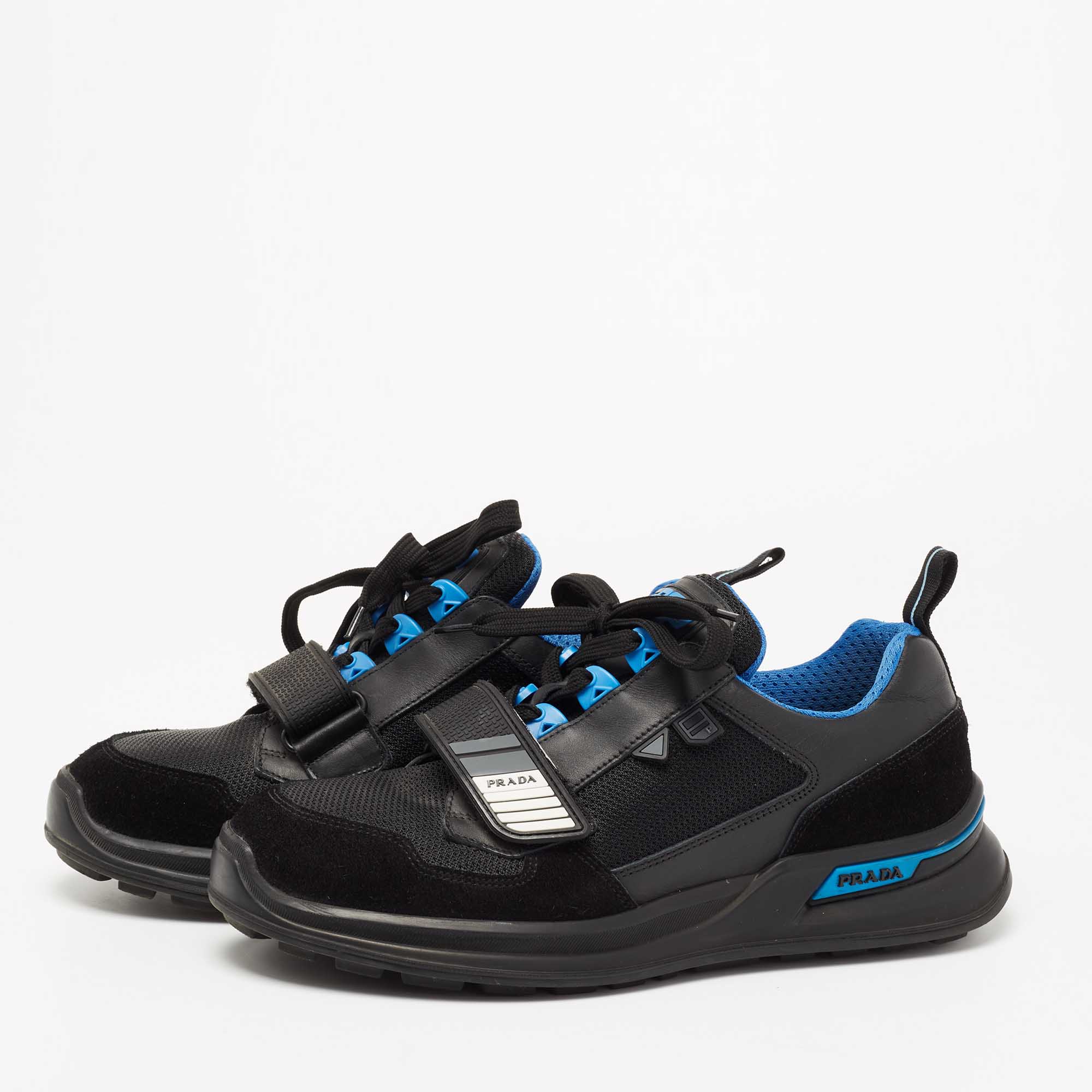 

Prada Black Mechano Leather and Mesh Sneakers Size