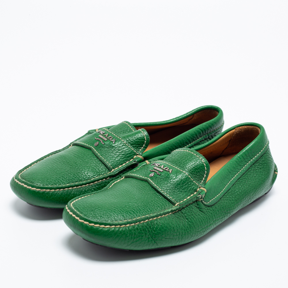 

Prada Green Leather Slip On Loafers Size