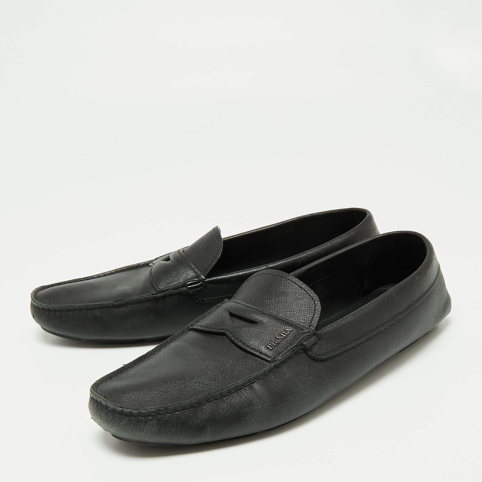 Prada Black Saffiano Leather Slip On Loafers Size