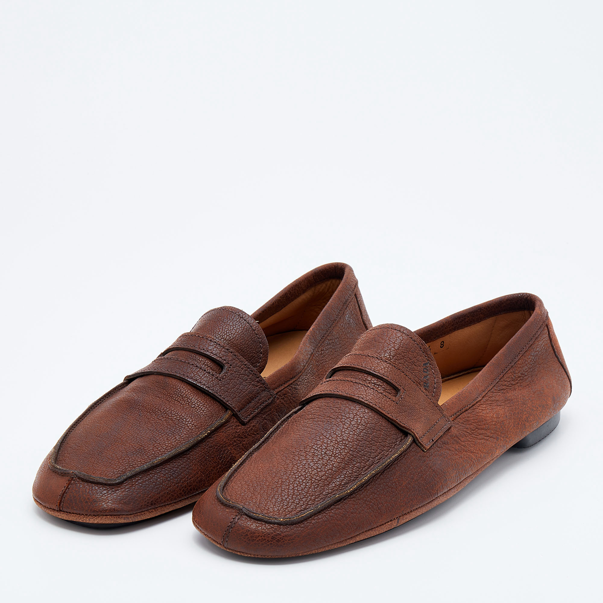 Prada Vintage Brown Leather Slip On Loafers Size