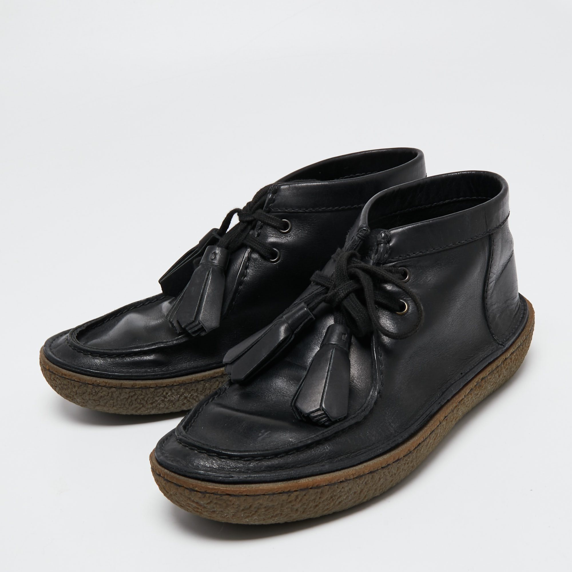 

Prada Black Leather Clarks Ankle Boots Size