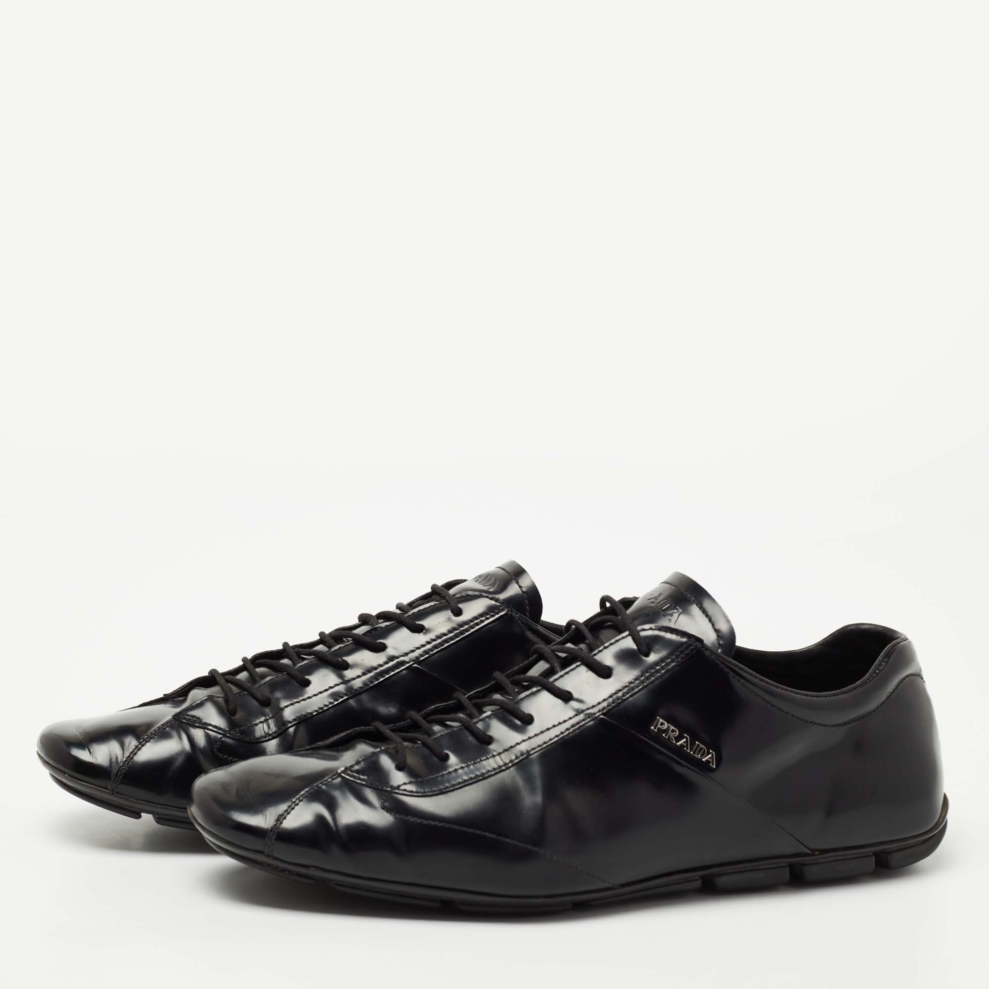 

Prada Black Leather Lace Up Sneakers Size