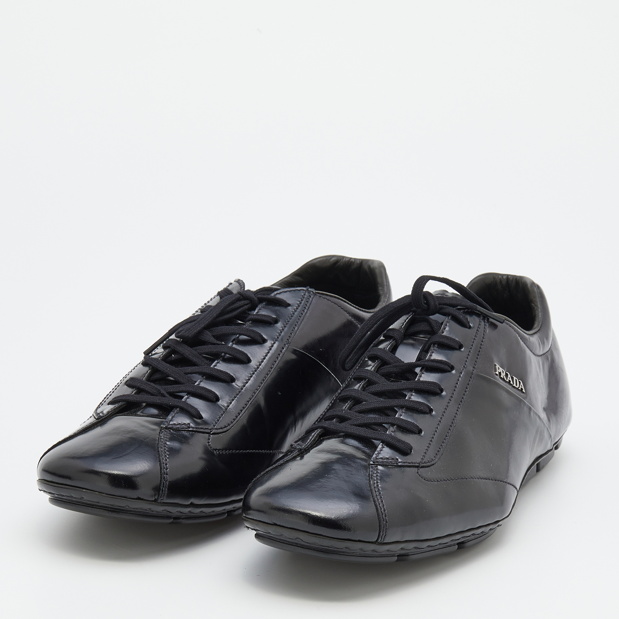 

Prada Black Leather Lace Up Low Top Sneakers Size