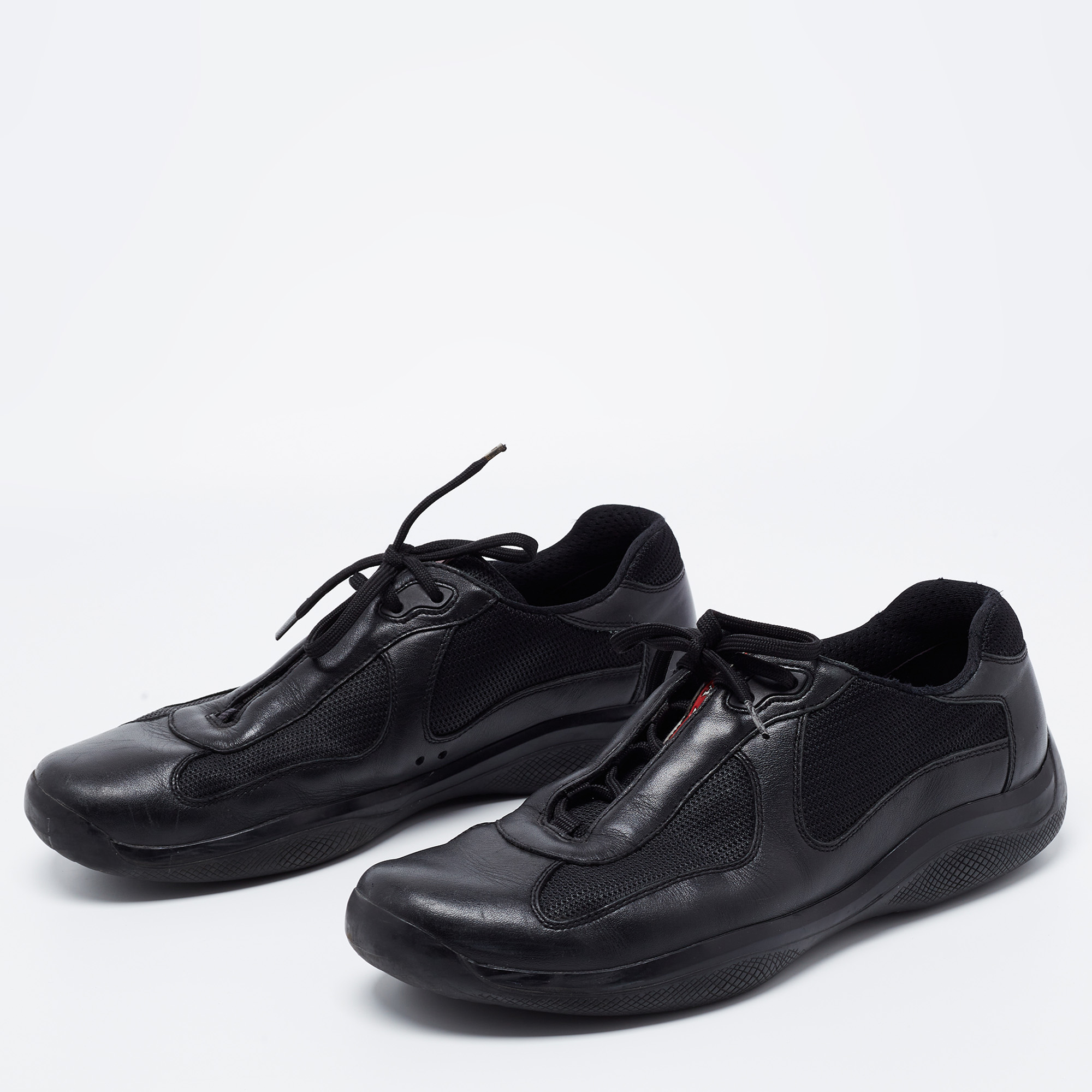 

Prada Black Leather And Knit Fabric Low Top Sneakers Size