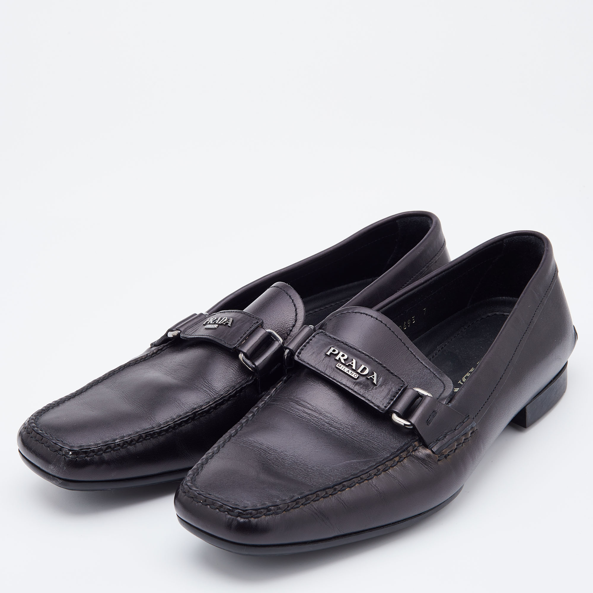 

Prada Black Leather Slip On Loafers Size