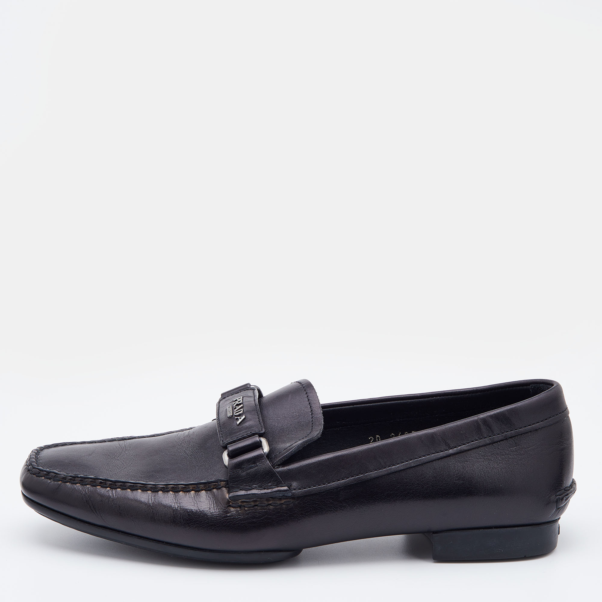 Pre-owned Prada Black Leather Slip On Loafers Size 41