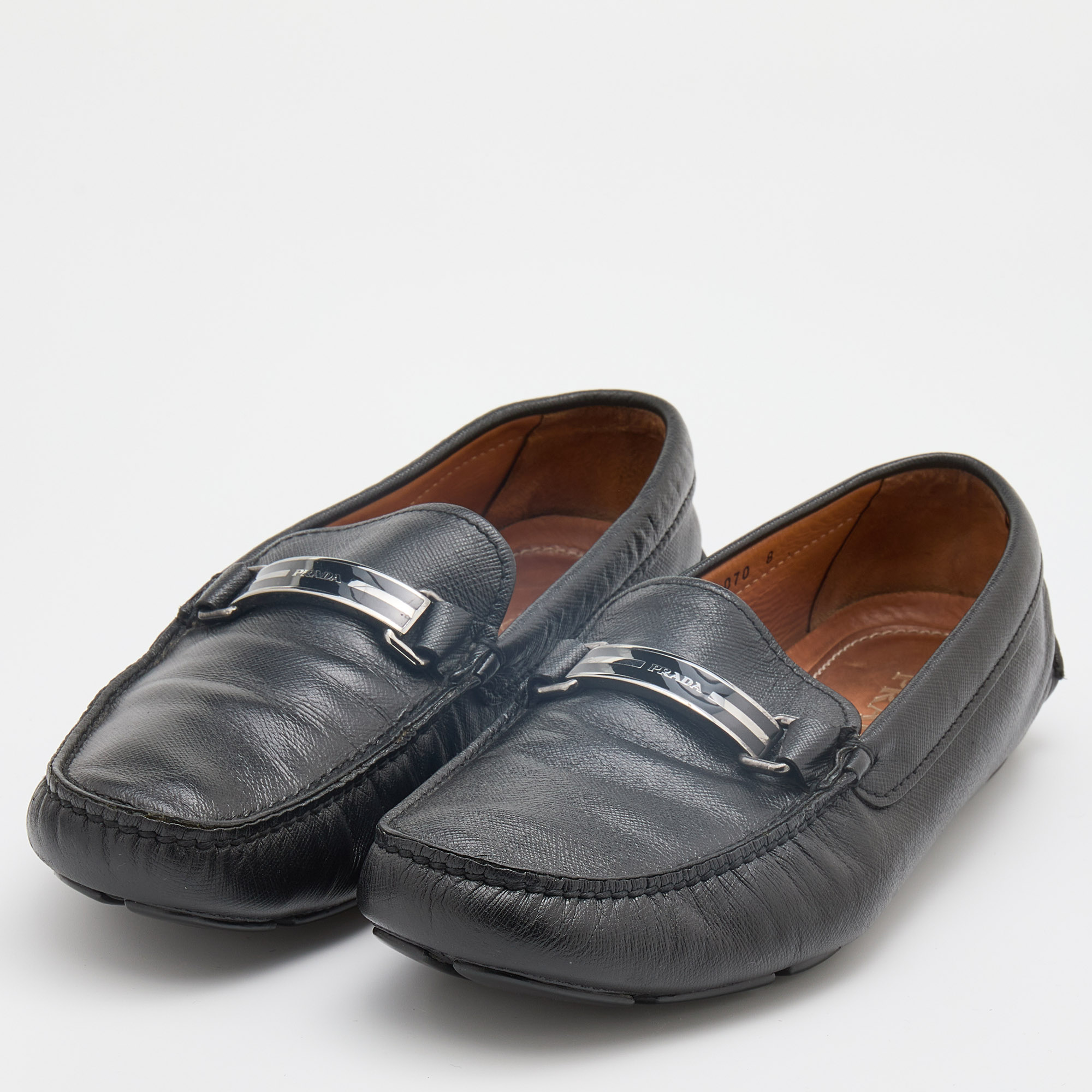 

Prada Black Leather Slip On Loafers Size
