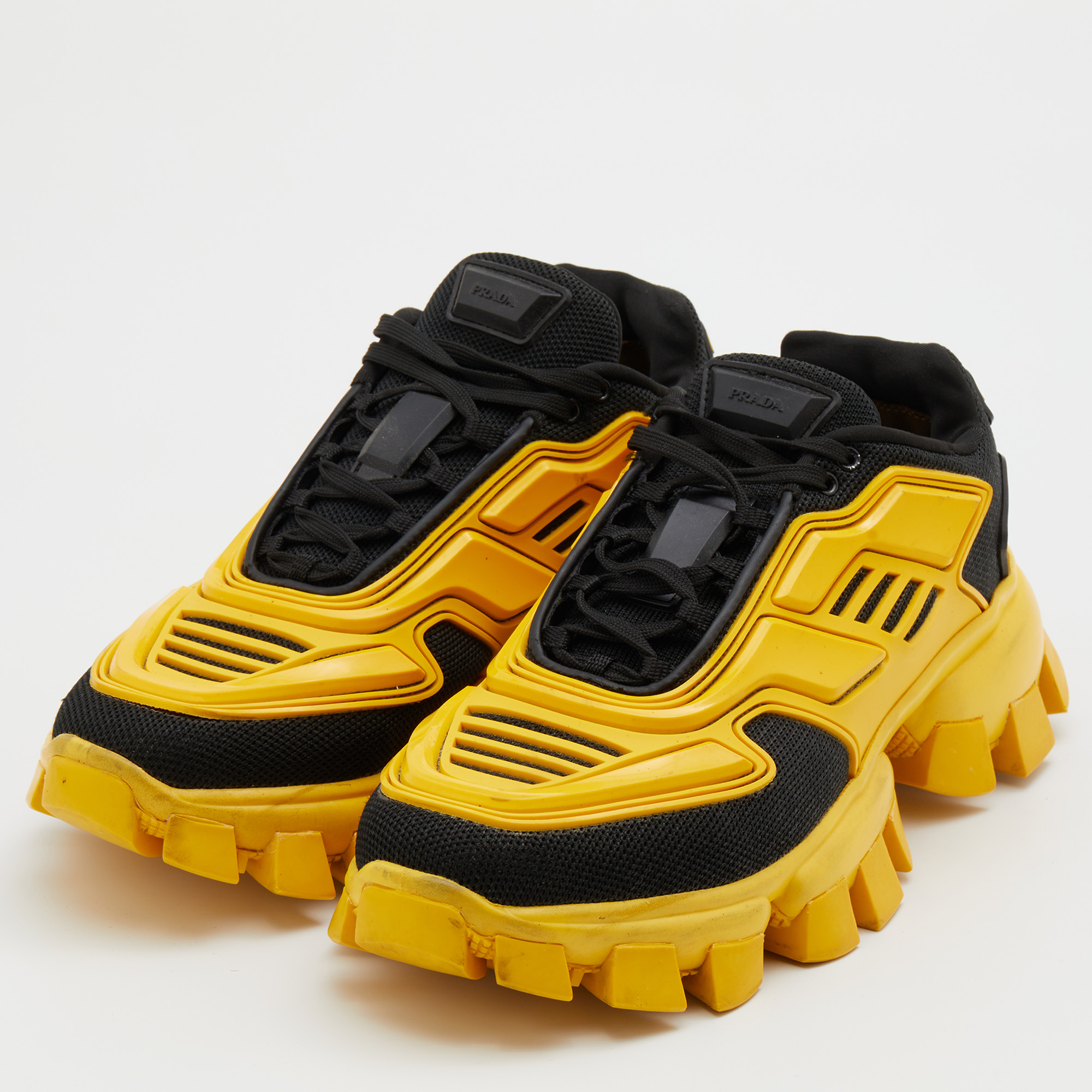 

Prada Yellow/Black Knit Fabric and Rubber Cloudbust Thunder Sneakers Size