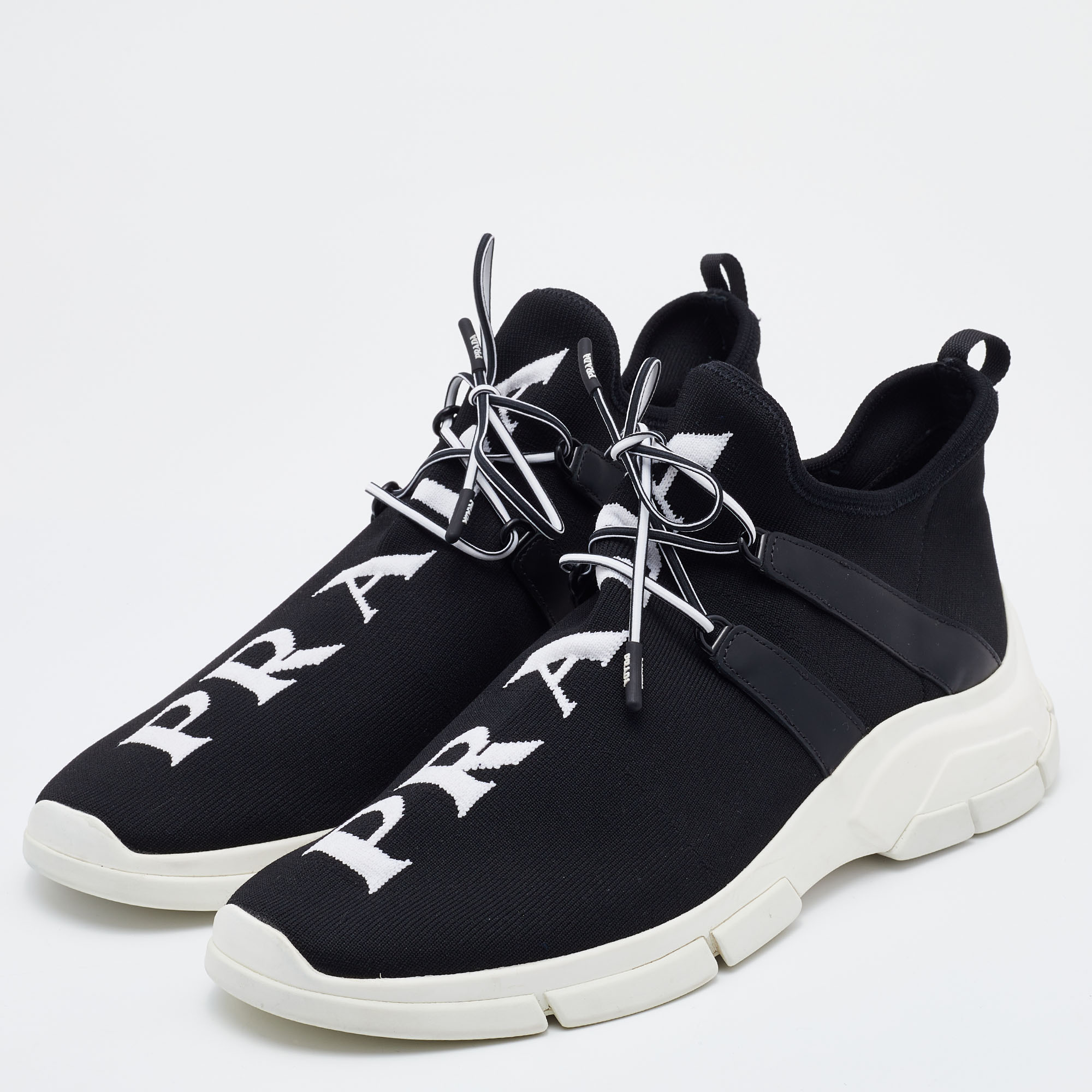 

Prada Black Knit Fabric Logo Low Top Sneakers Size