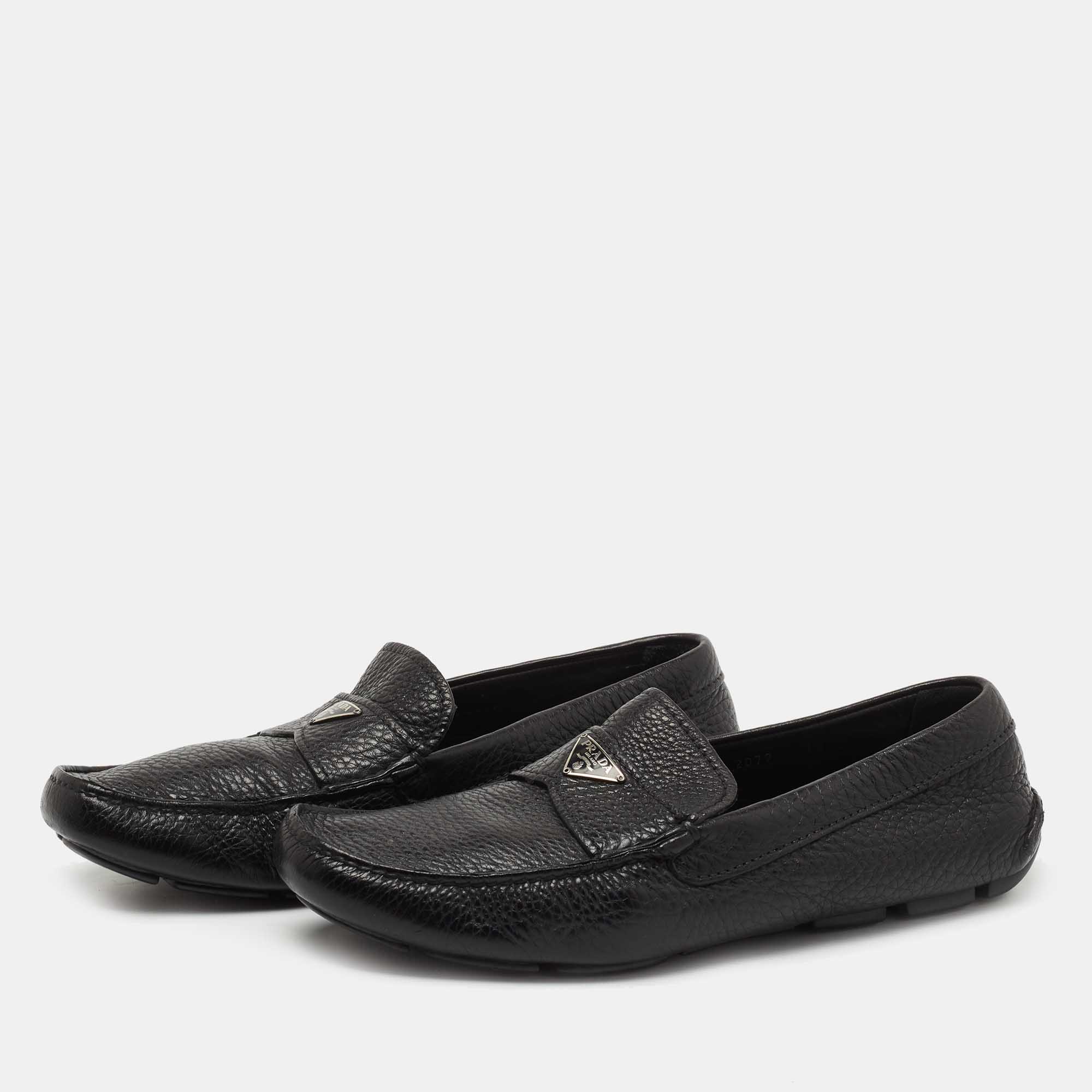 

Prada Black Leather Slip On Loafers Size