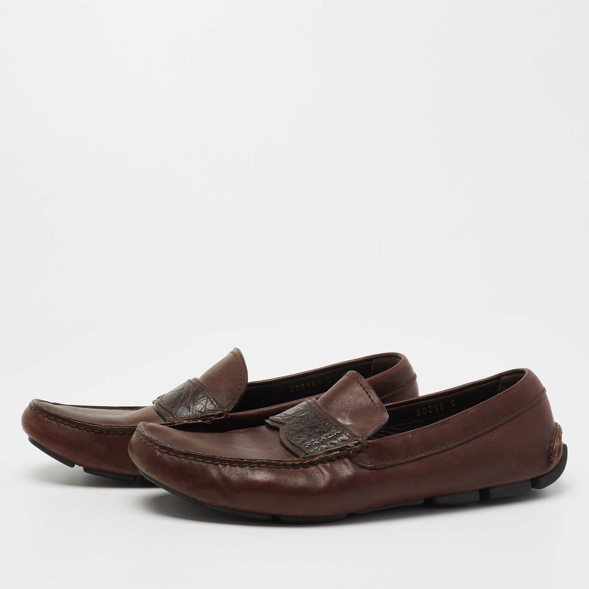 

Prada Brown Leather Slip On Loafers Size
