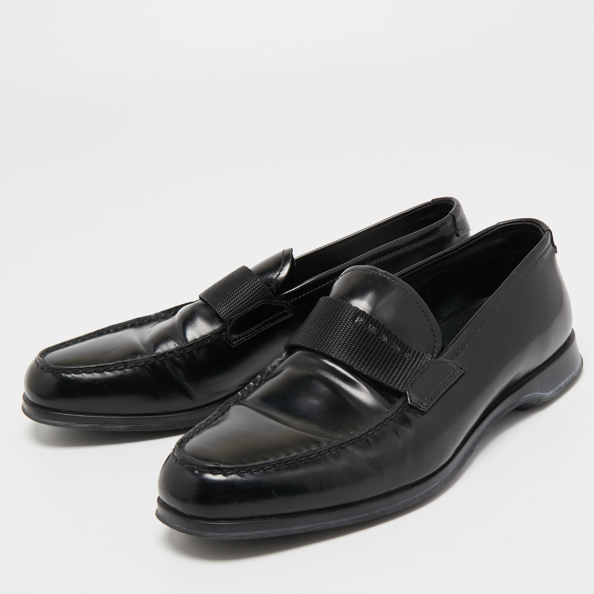 

Prada Black Leather Slip On Loafers Size
