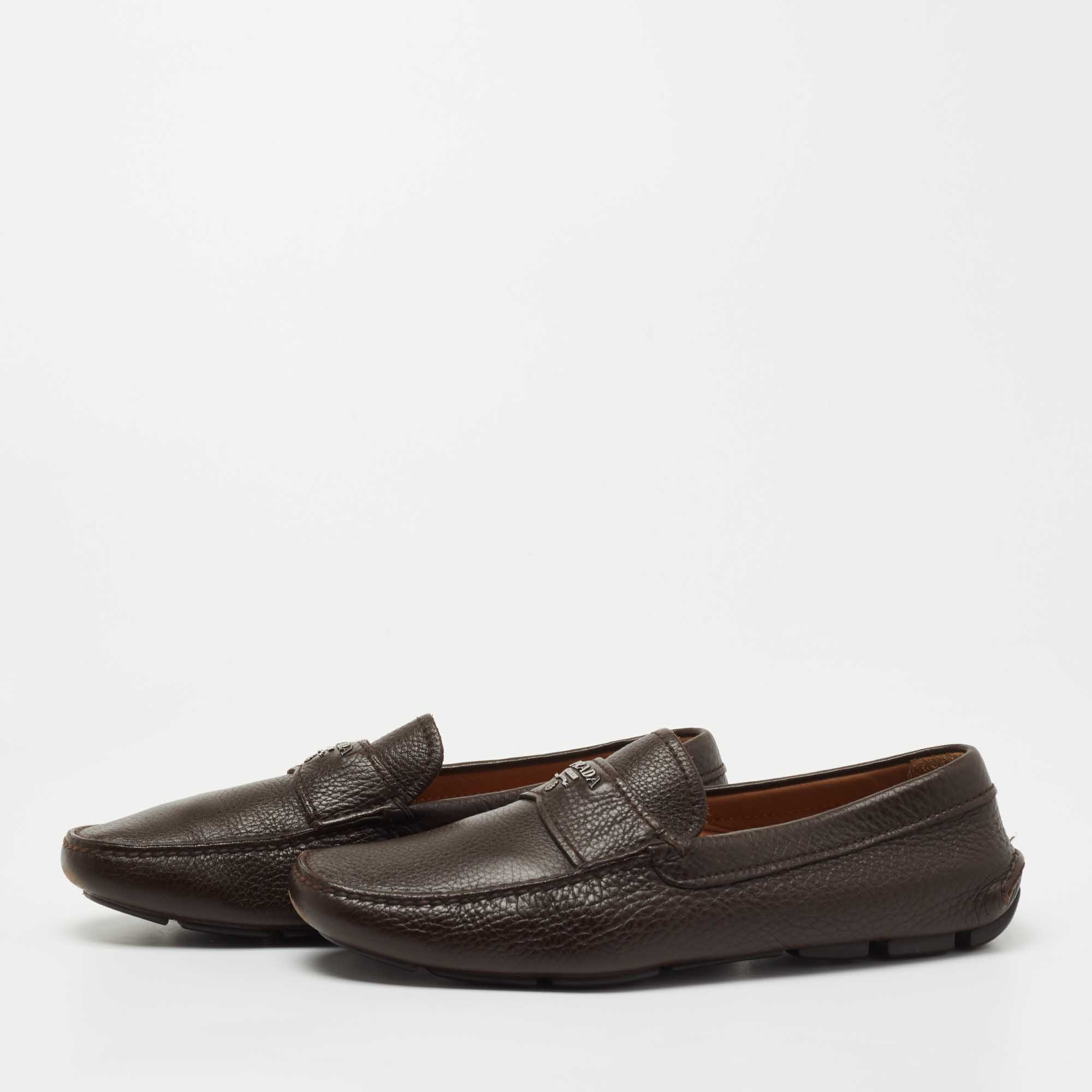 

Prada Brown Leather Slip on Loafers Size