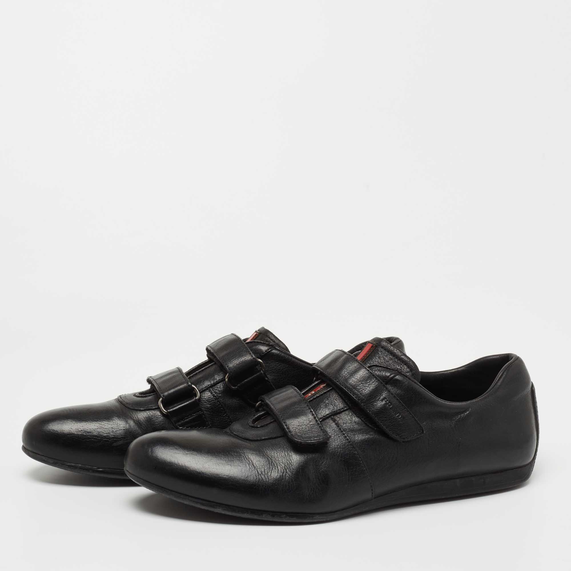 

Prada Black Leather Velcro Low Top Sneakers Size