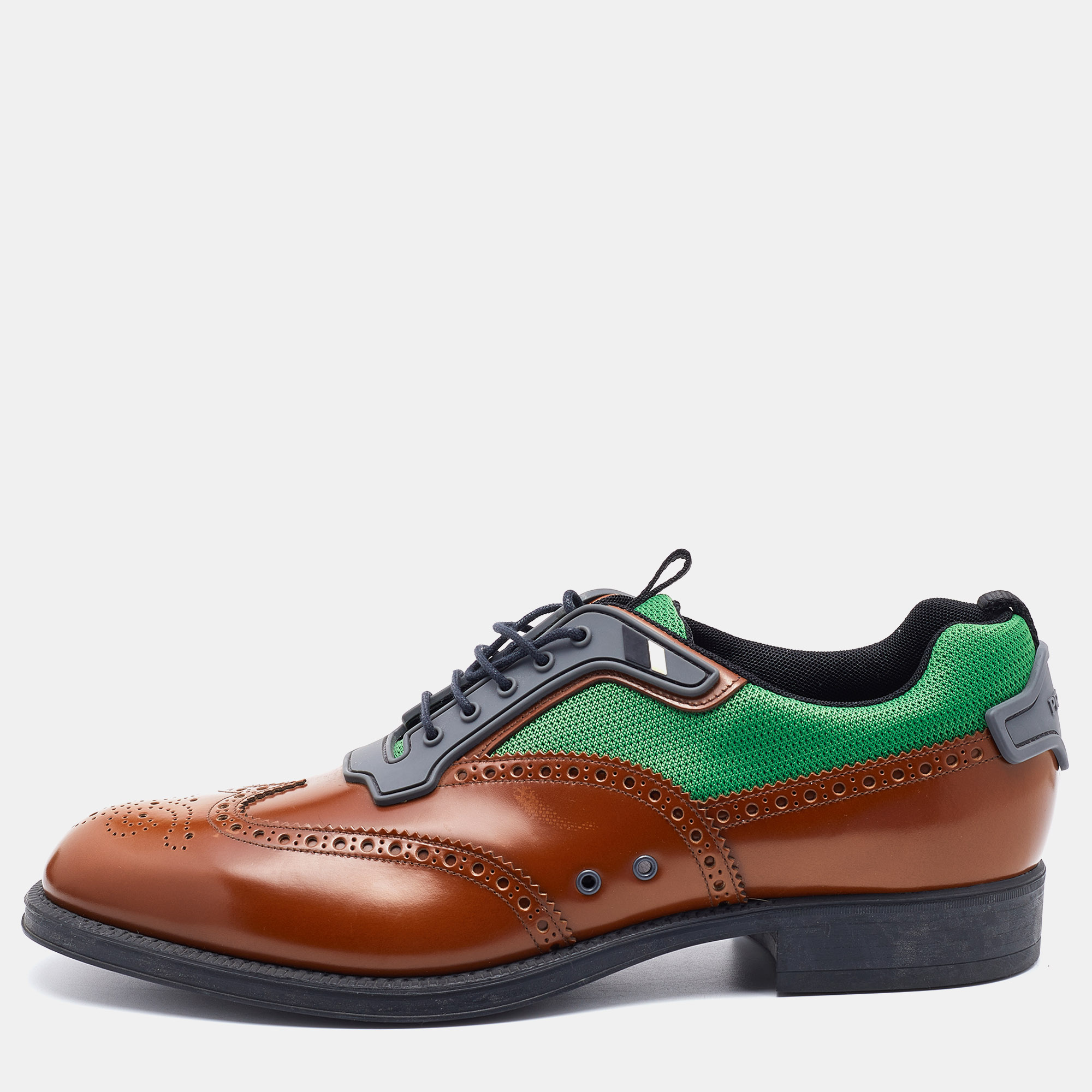 Prada Multicolor Brogue Leather and Mesh Lace Up Derby Size 45 