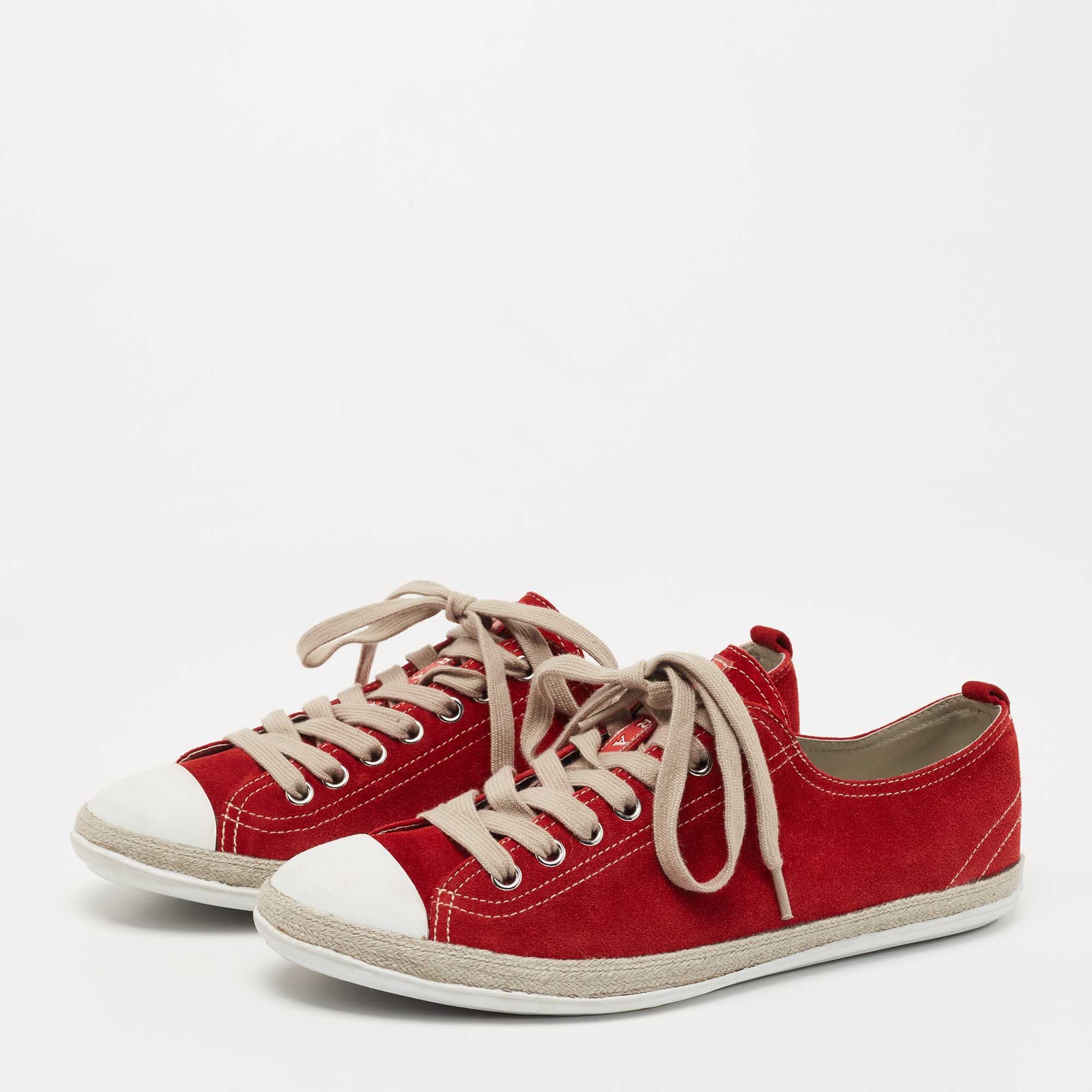 

Prada Red Suede Lace Up Sneakers Size