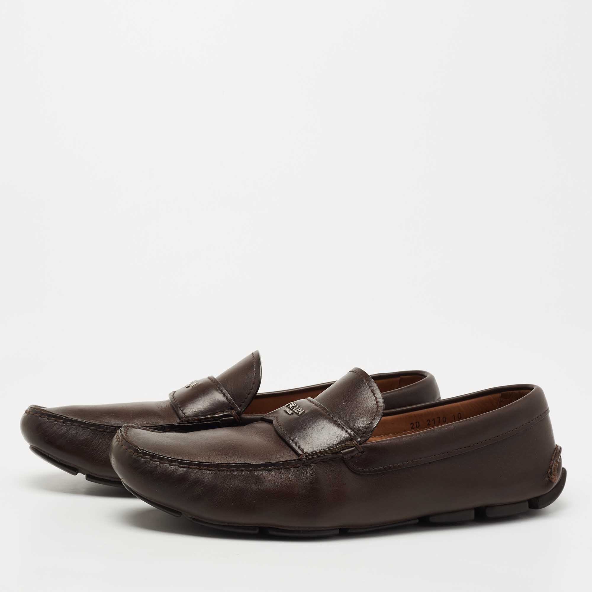 

Prada Brown Leather Slip On Loafers Size