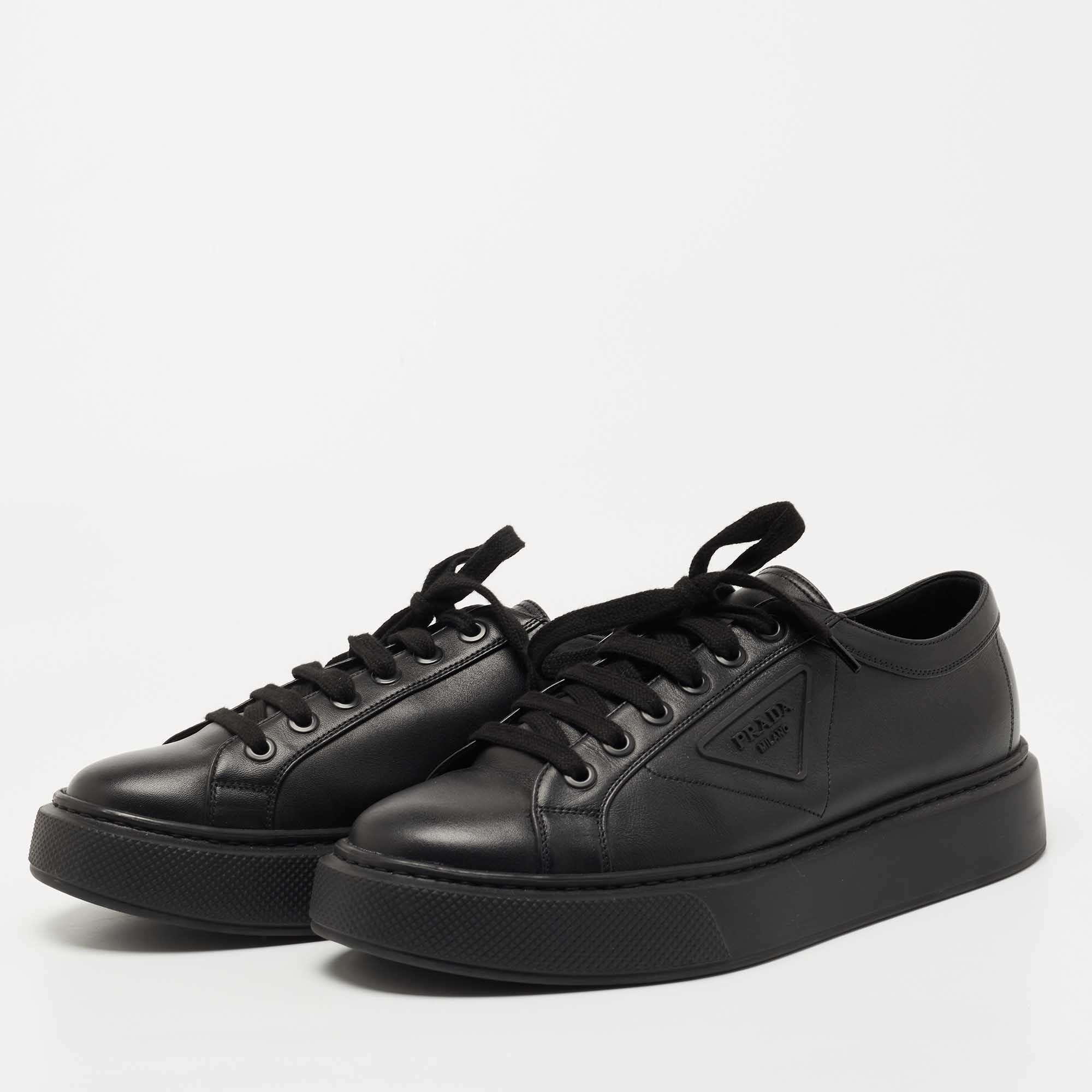 

Prada Black Leather Low Top Sneakers Size