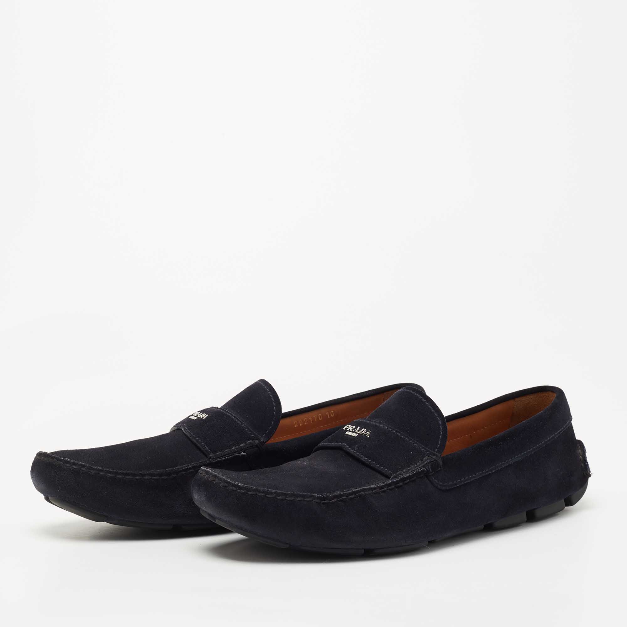 

Prada Navy Blue Suede Slip On Loafers Size