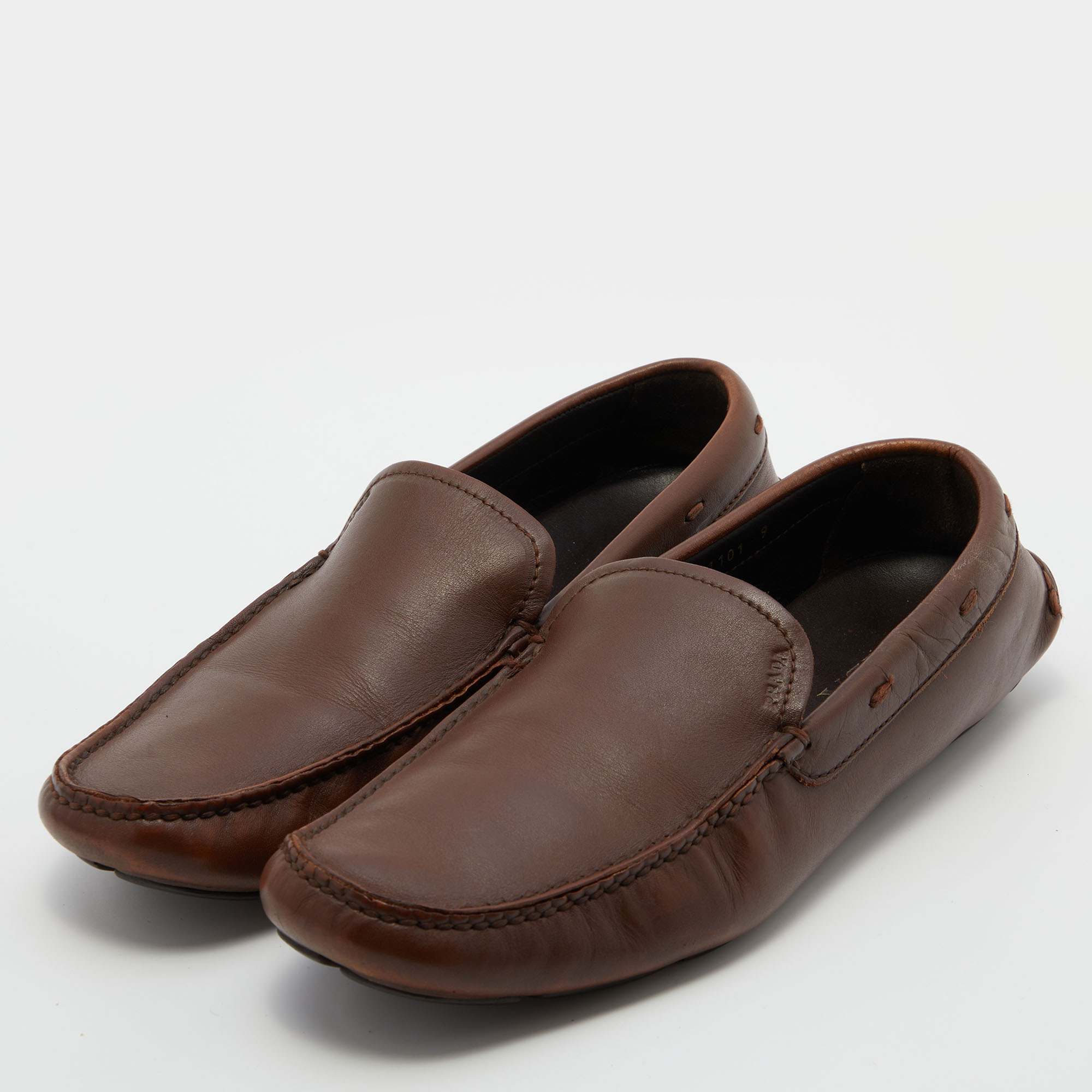 

Prada Brown Leather Slip On Loafers Size