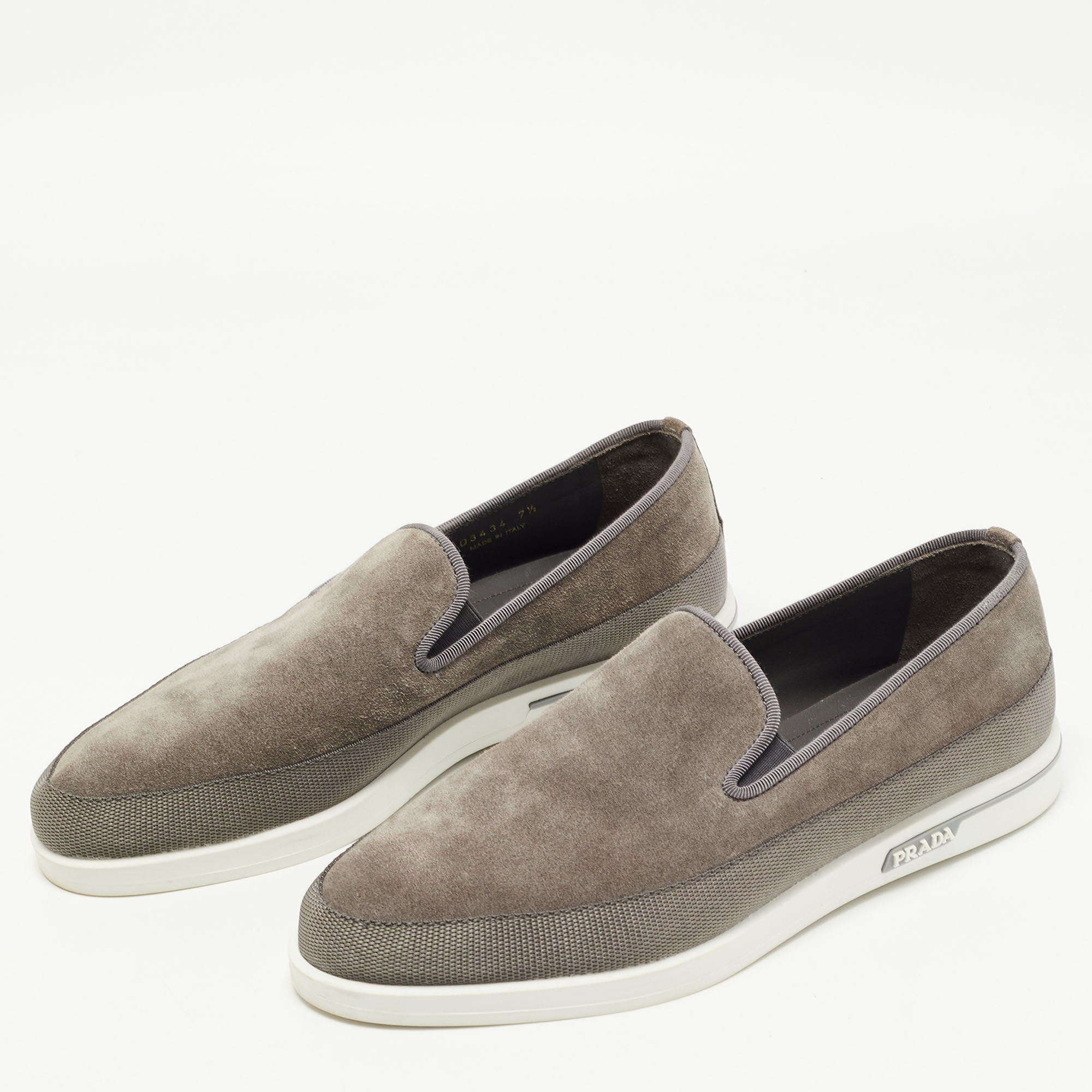 

Prada Grey Suede Slip On Loafers Size
