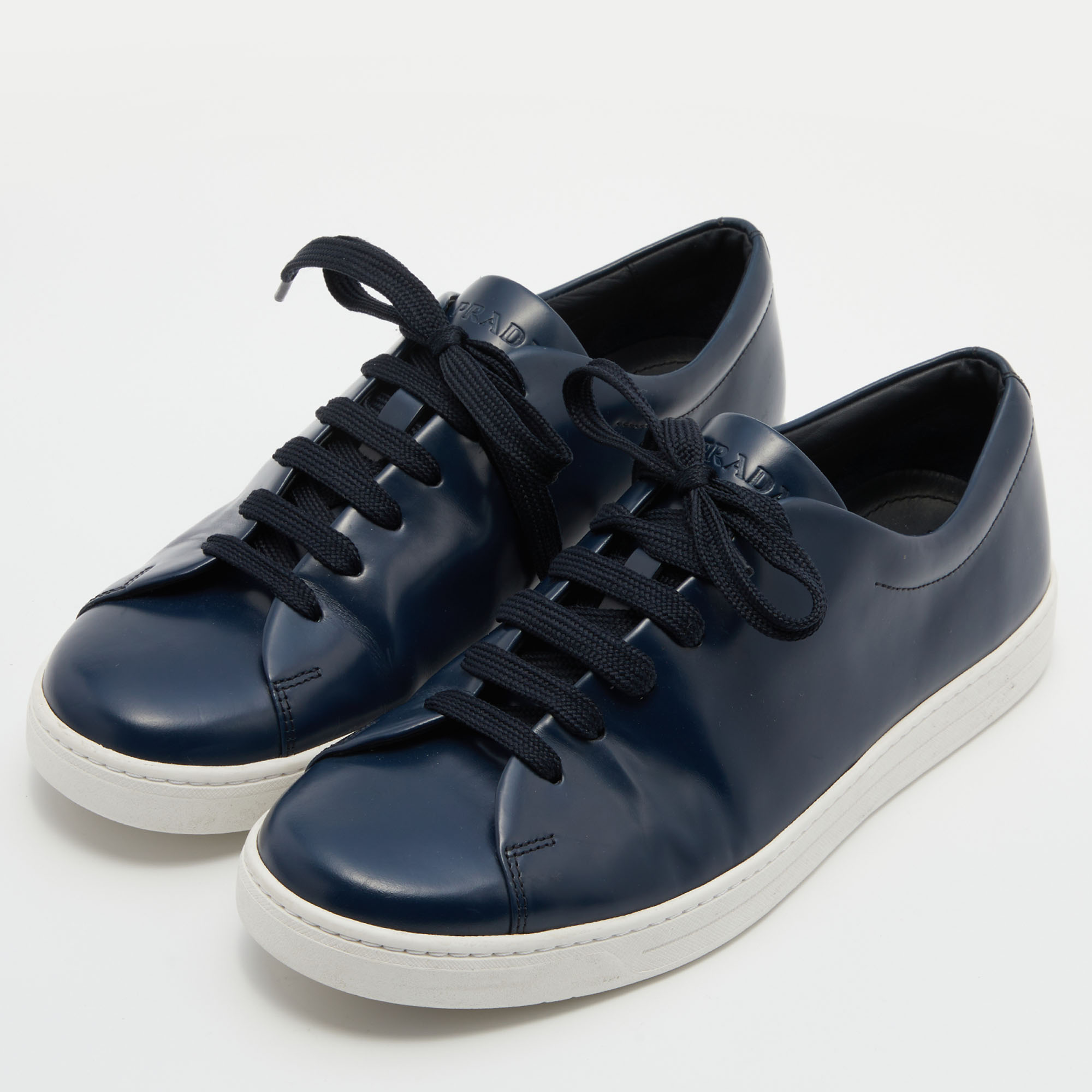 

Prada Sport Blue Leather Low Top Sneakers Size