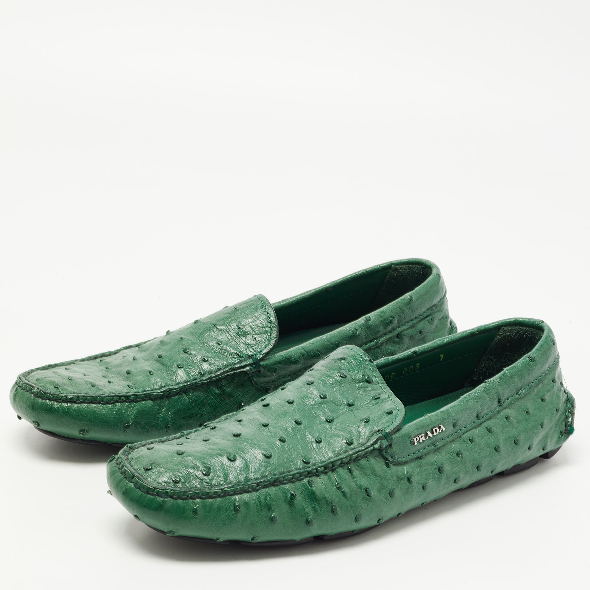 

Prada Green Ostrich Leather Slip on Loafers Size