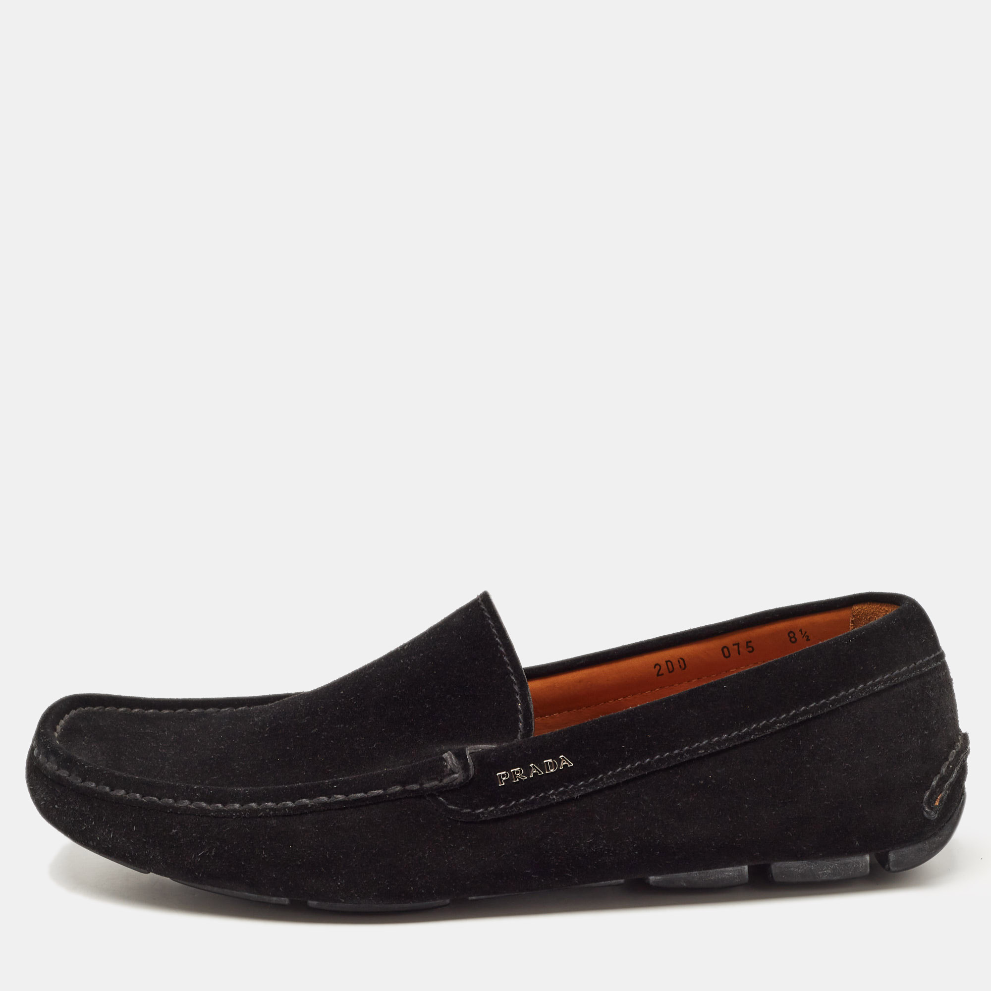 Pre-owned Prada Black Suede Penny Loafers Size 42.5