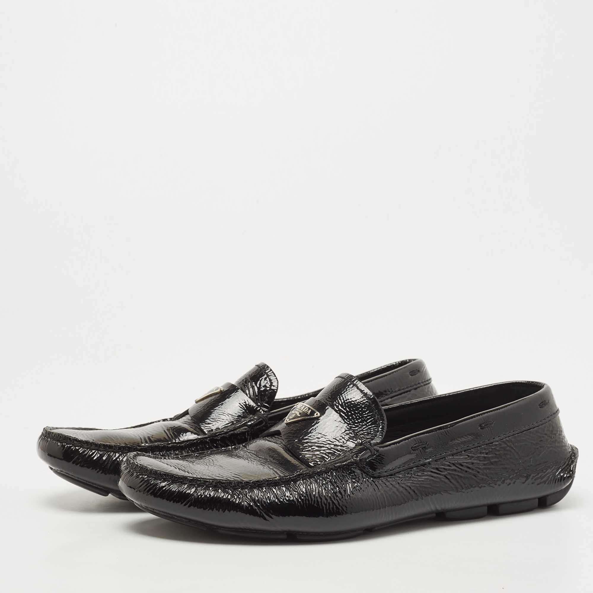 

Prada Black Patent Leather Logo Slip On Loafers Size