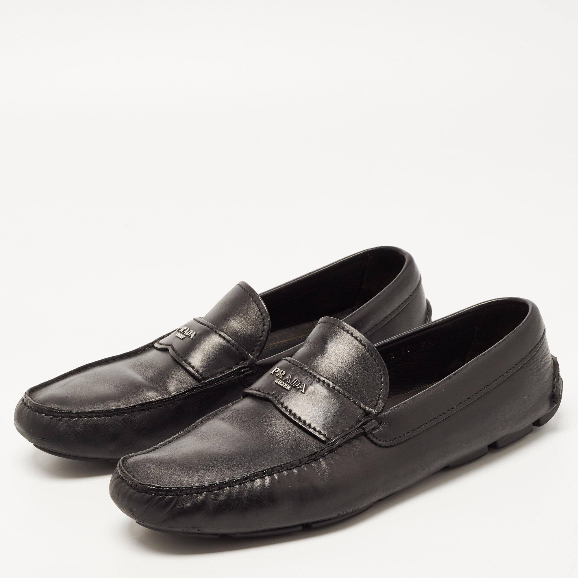 

Prada Black Leather Slip On Loafers Size