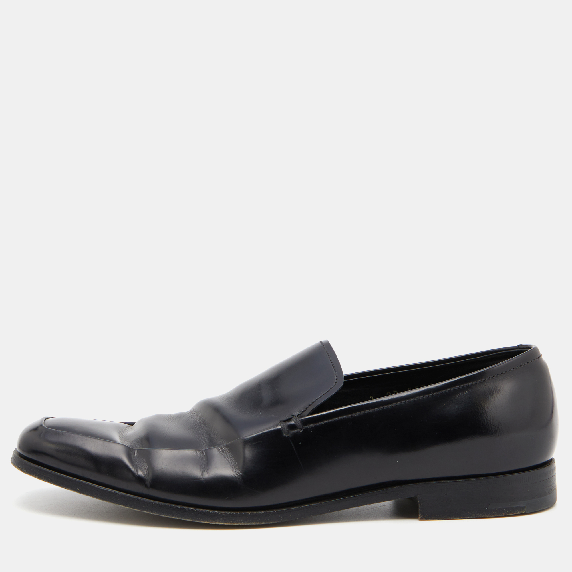 Pre-owned Prada Black Leather Slip On Loafers Size 40