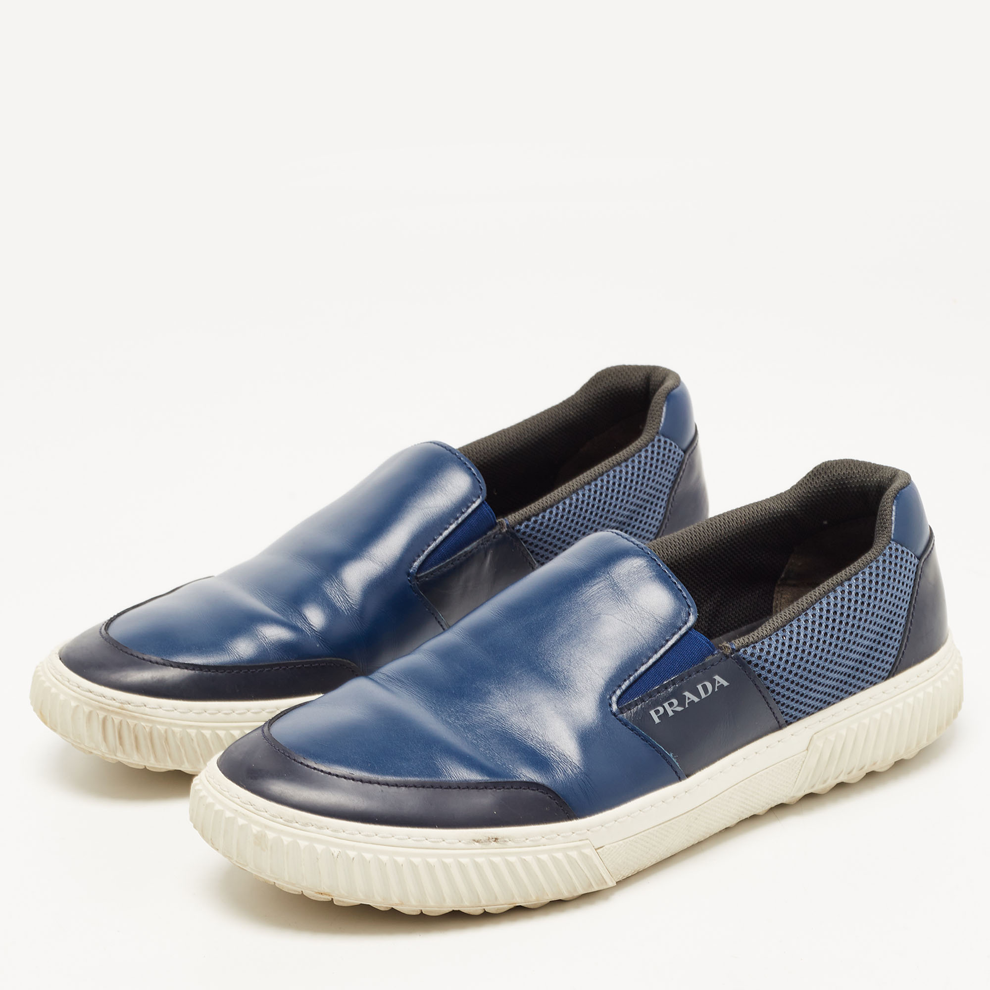 

Prada Blue Leather Slip On Sneakers Size