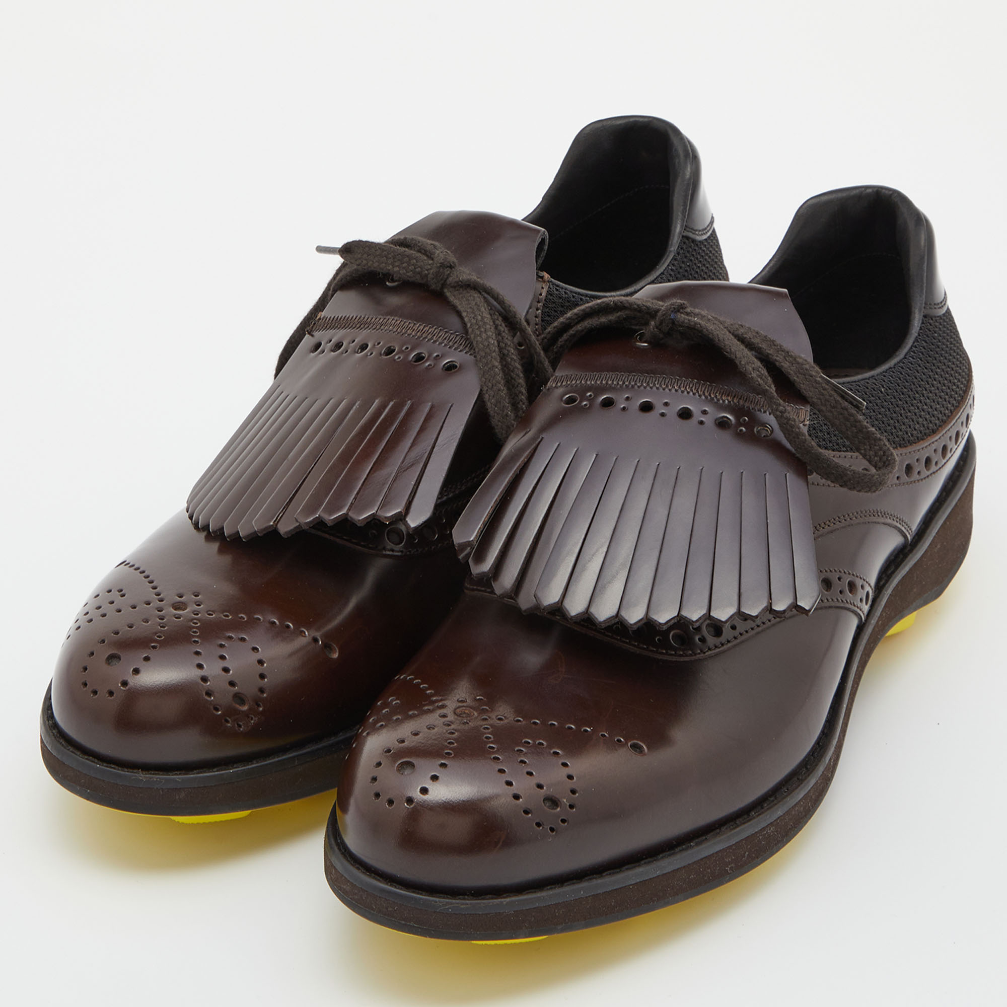 

Prada Brown/Black Brogue Leather and Mesh Lace Up Derby Size