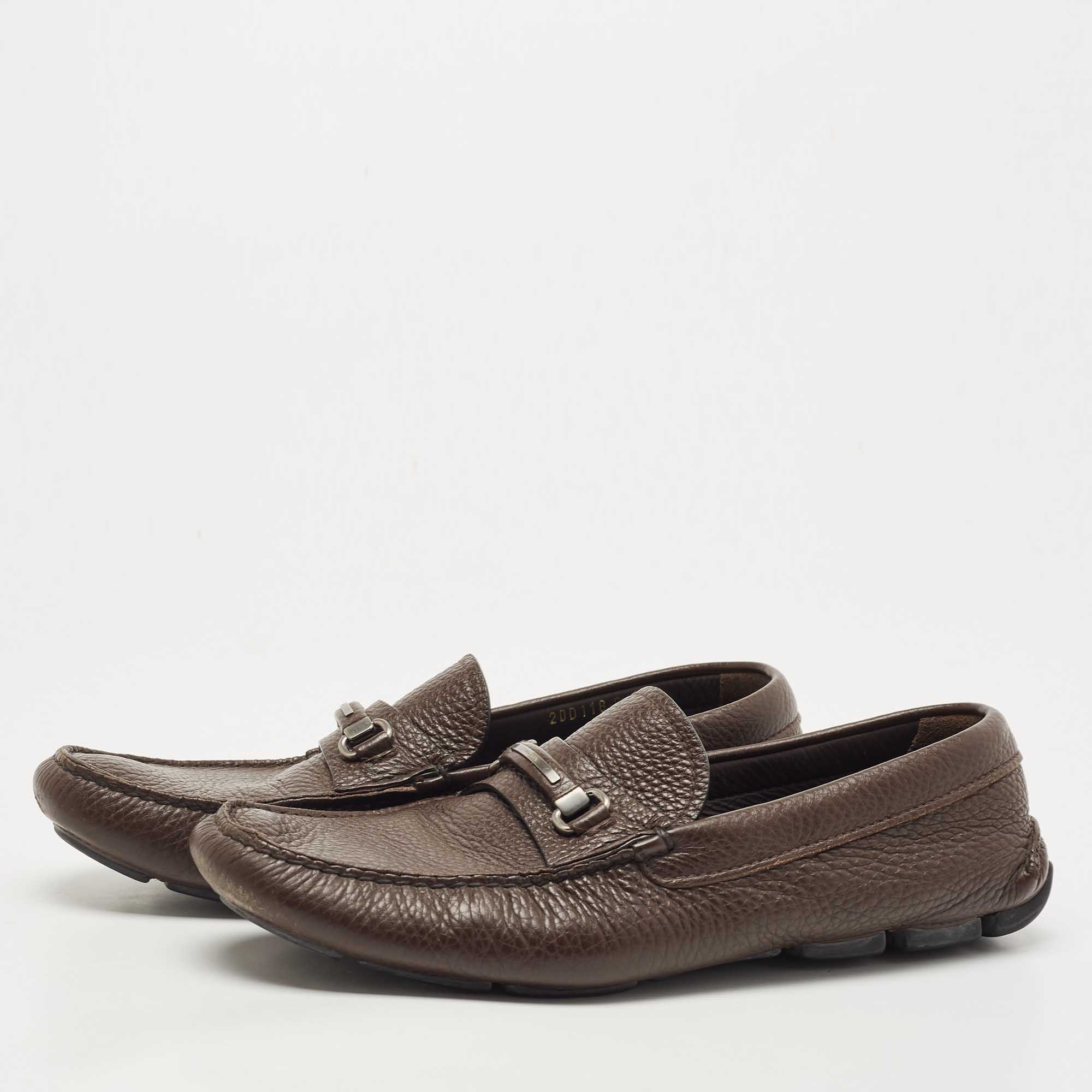 

Prada Dark Brown Leather Buckle Slip On Loafers Size