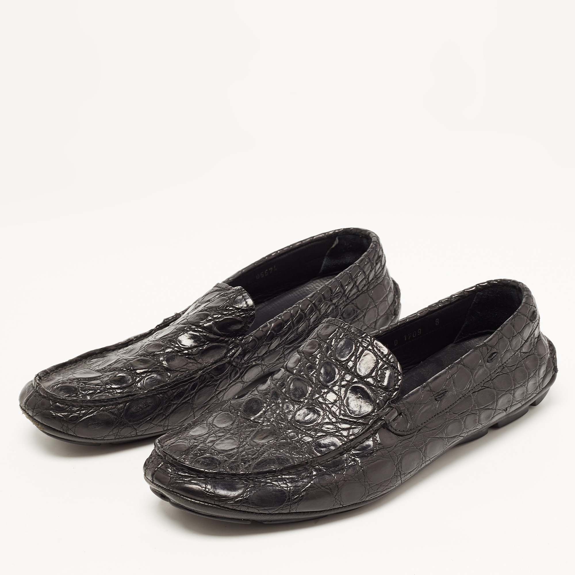 

Prada Black Crocodile Leather Slip On Loafers Size
